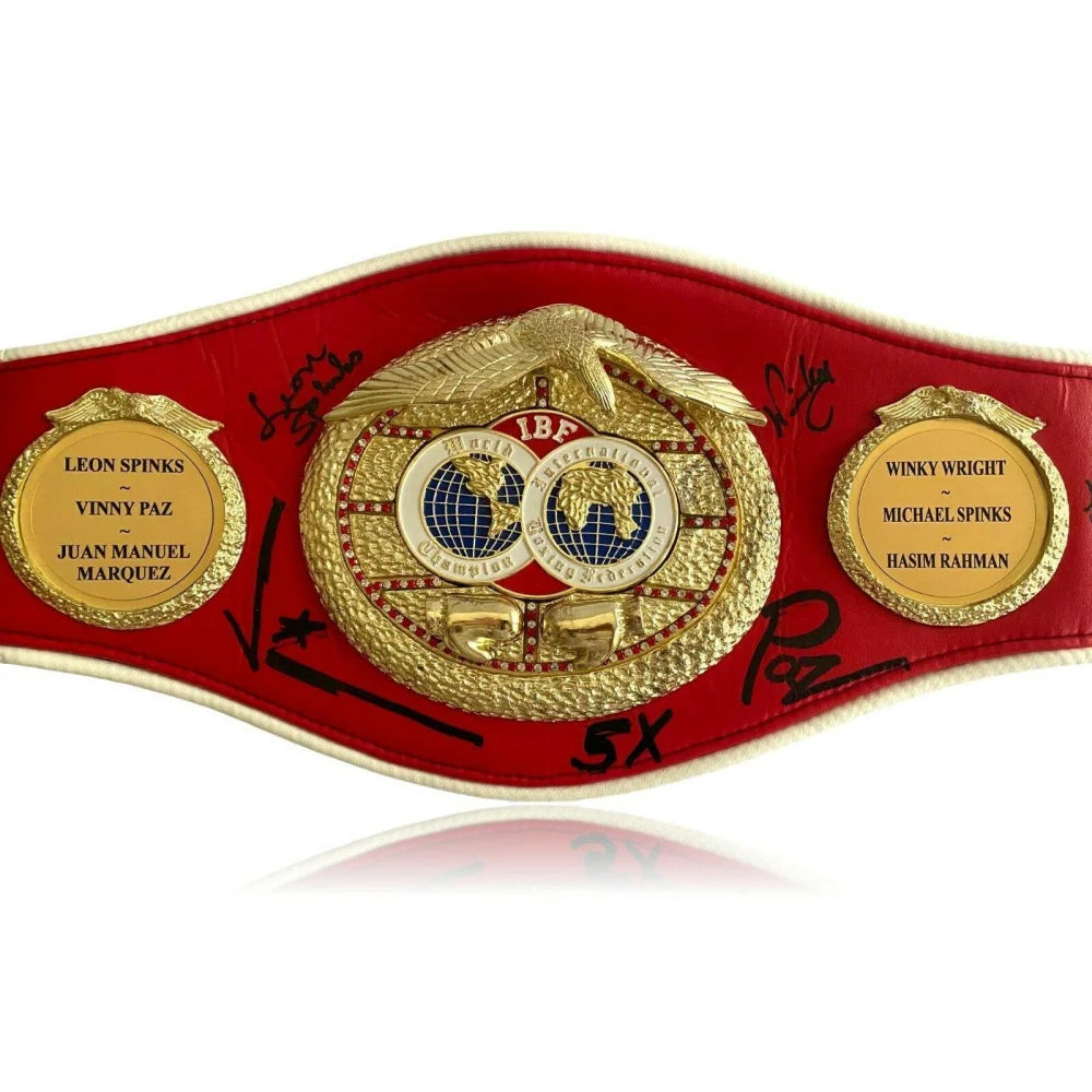 Authentic IBF Championship Boxing Belt - Signed by Legends (Spinks, Marquez +4) with JSA COA - Perfect for Collectors, Display & Boxing Memorabilia Enthusiasts