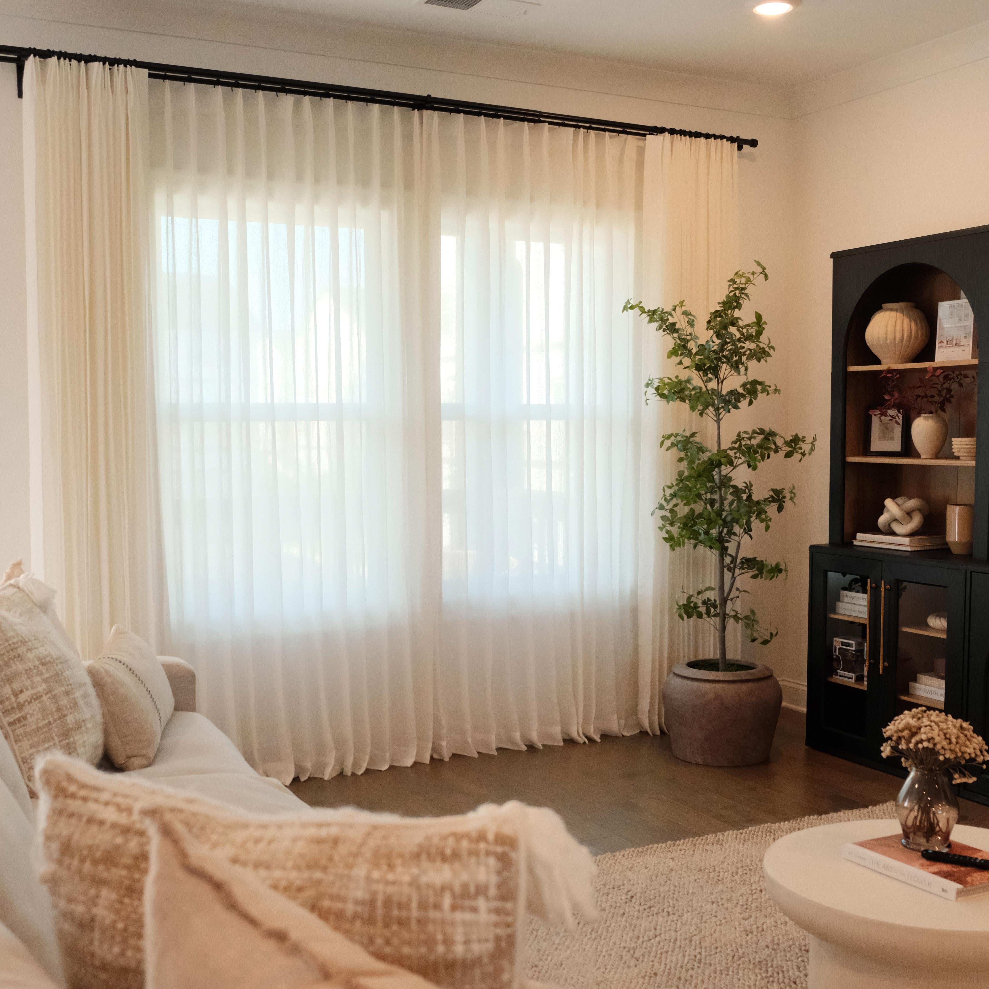 Cloud Linen Sheer Curtains - Natural Soft Breezy Custom Drapes with Top Back Tab | Light Filtering Window Treatments for Living Room & Bedroom