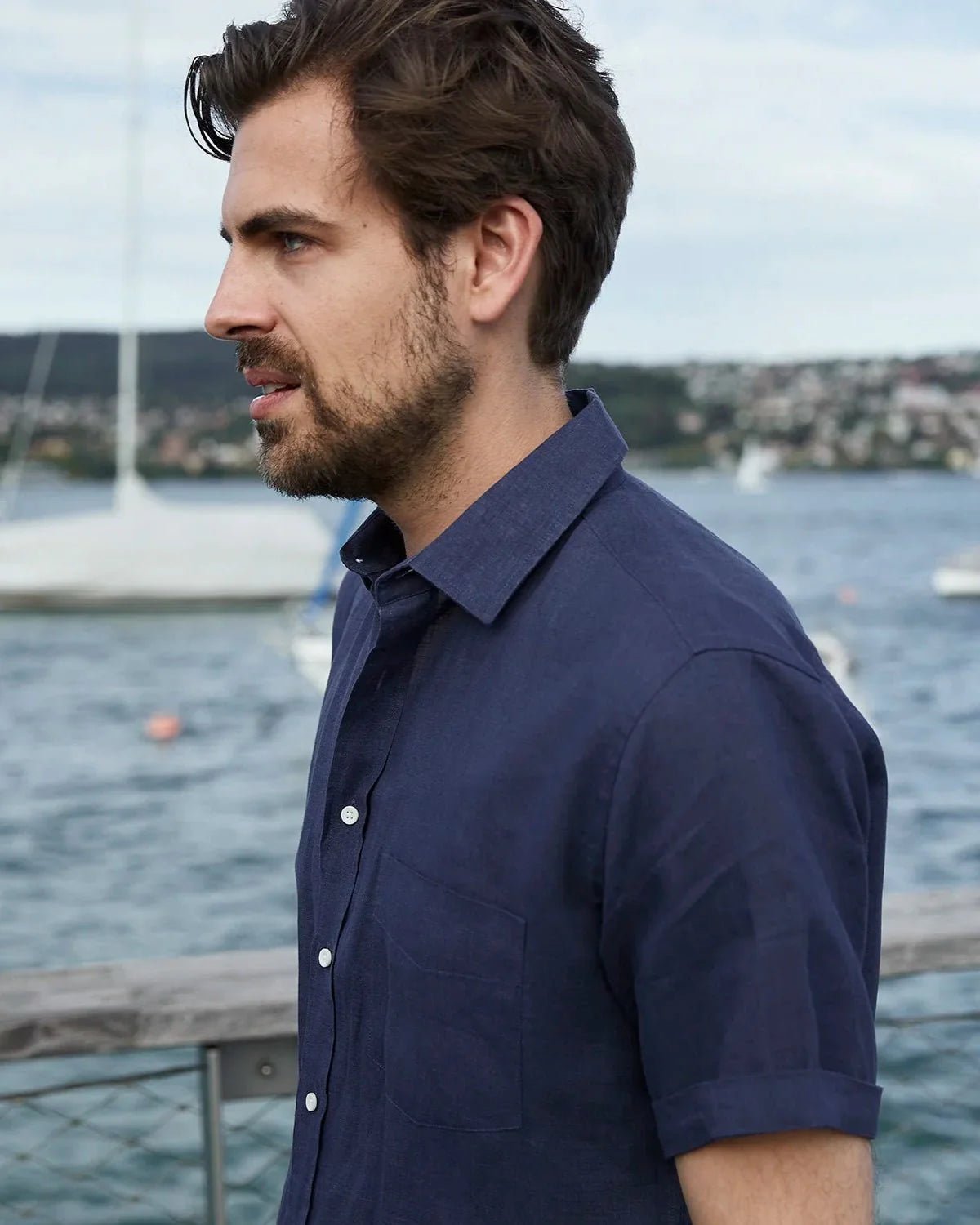 Premium Linen Shirt for Men - Breathable Short Sleeve Button Down Casual Top in Classic Navy Blue | Perfect for Summer Beach Outings, Vacation Wear & Casual Office Attire