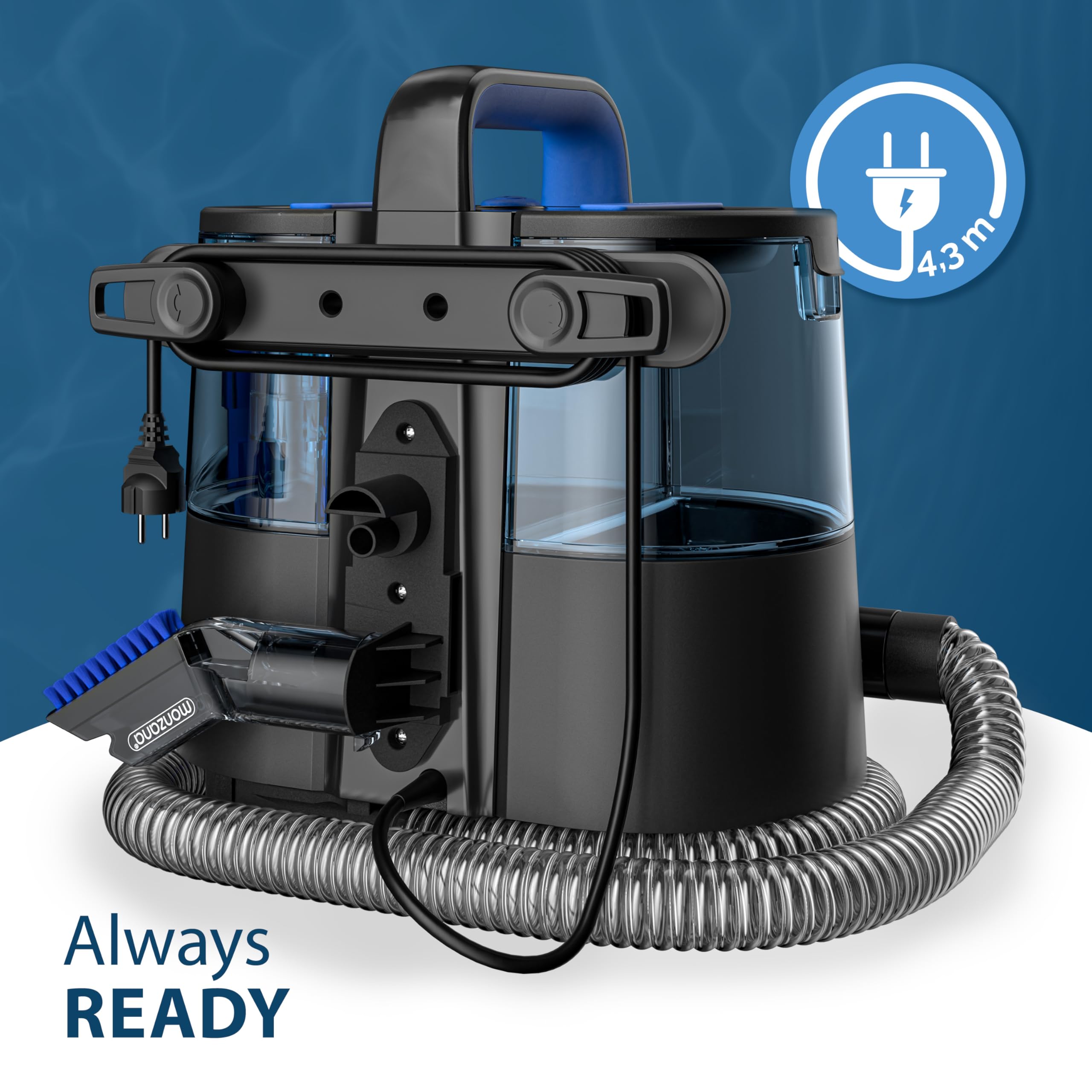 MONZANA® 400W SC4000 Powerful Upholstery & Carpet Cleaner with 2-in-1 Brush Attachment - 1500ml Large Tank Wet Vacuum for Deep Cleaning Sofas, Mattresses, Car Seats & Home Furniture | Lightweight 3.5kg Portable Design