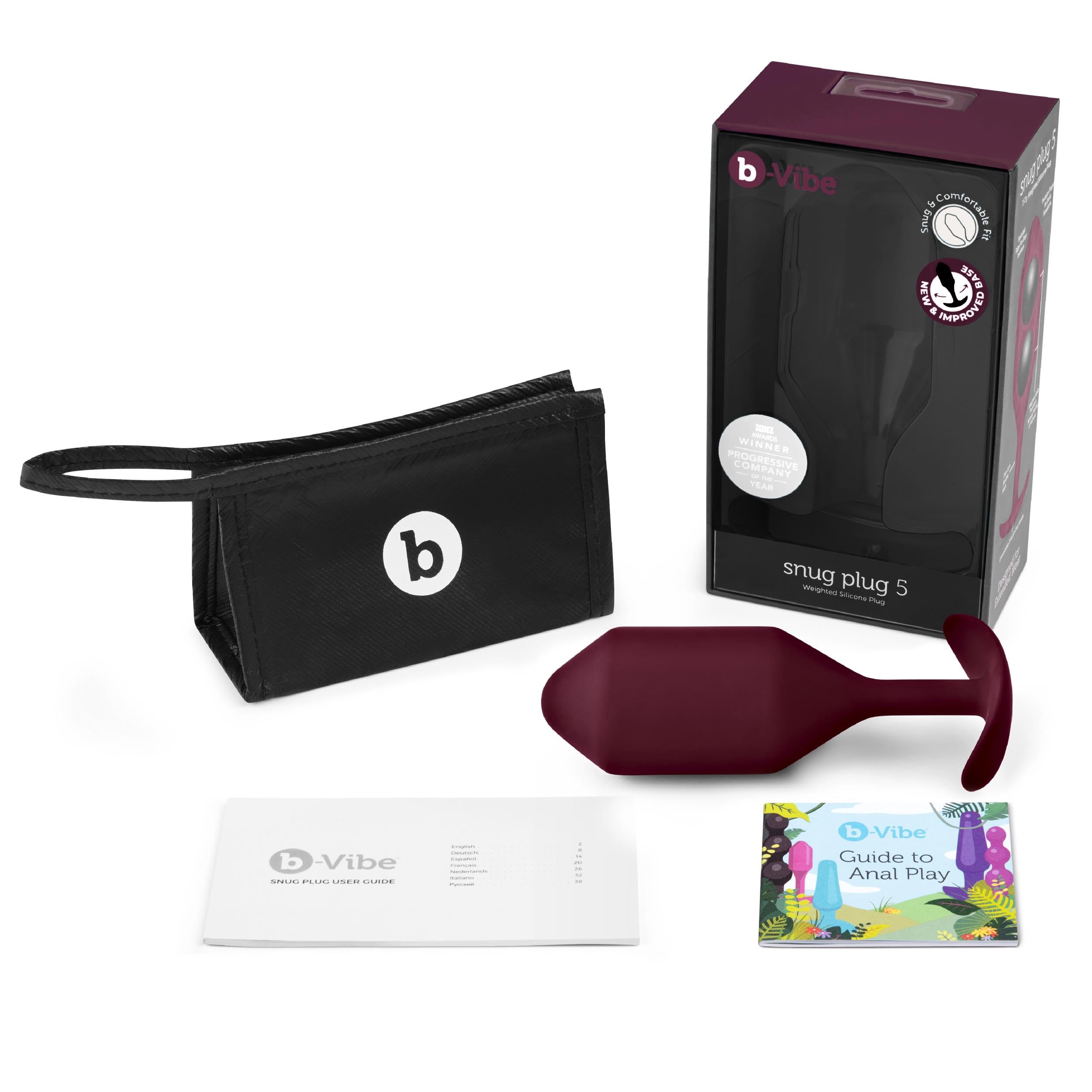 b-Vibe Snug Plug 5 - Weighted Silicone Butt Plug for Men & Women (350g, Dark Red) | Body-Safe Anal Toy for Enhanced Pleasure & Training | Perfect for Solo Play & Couples Exploration