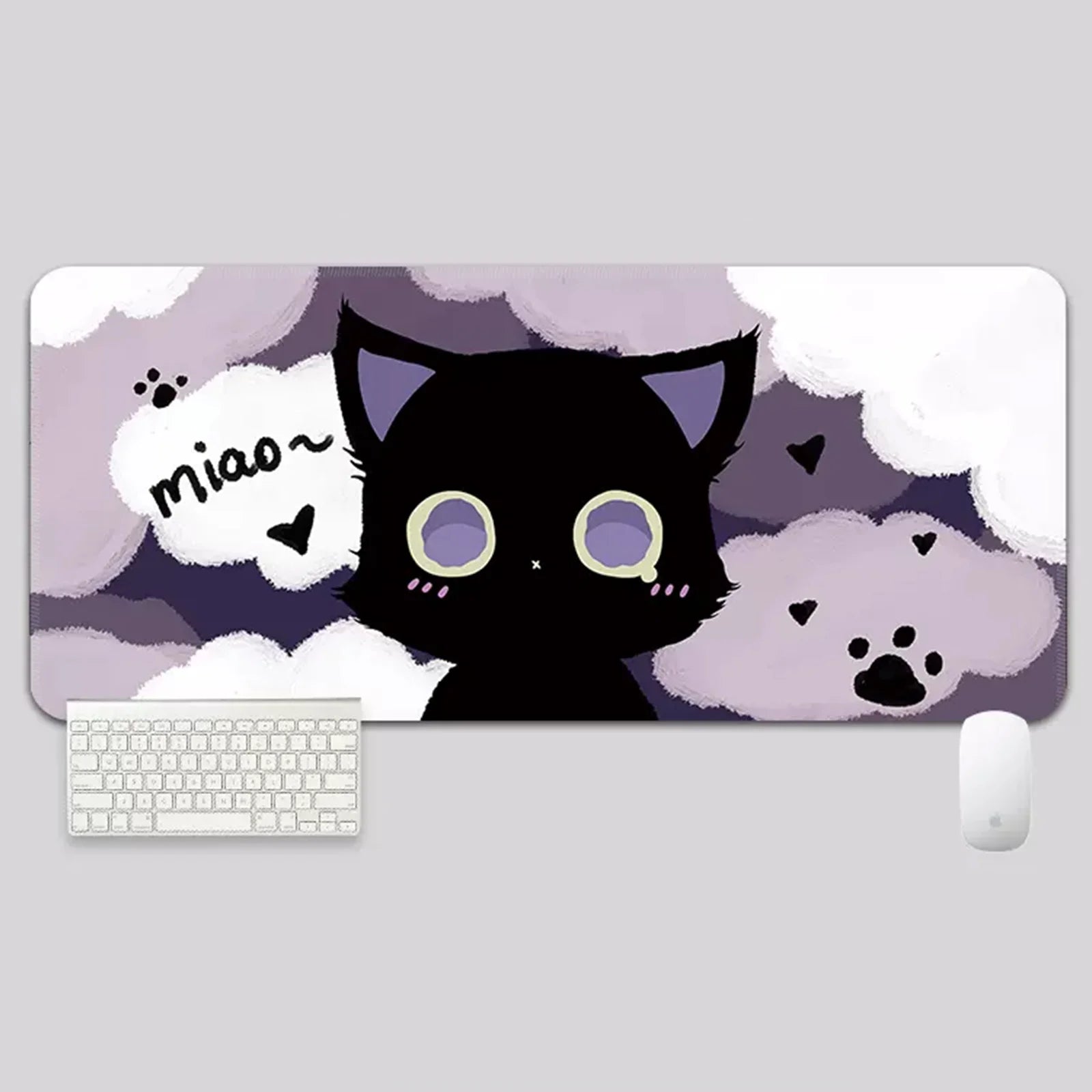 YUZNII Oversized Cartoon Kitten Mouse Pad - Non-Slip Gaming Desk Mat with Cute Cat Design, Large Extended Mousepad for Computer, Laptop, Office & Home Workspace (35.4x15.7 Inches) - Perfect for Work, Gaming & Study