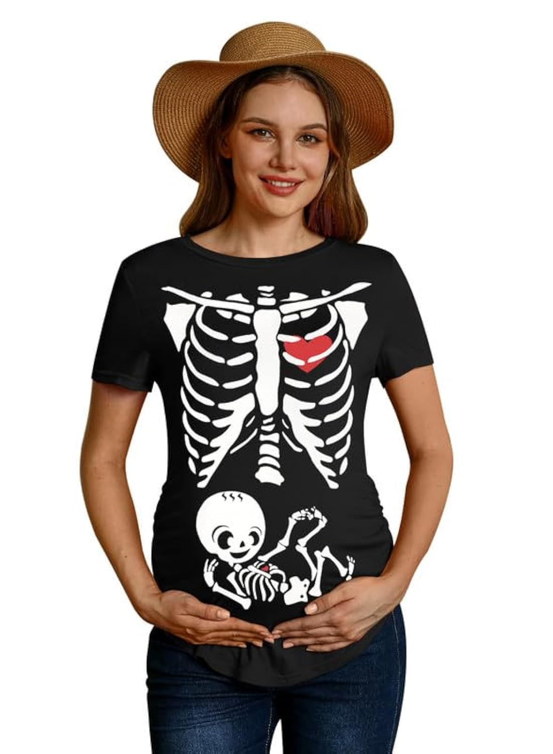 Spadehill Women's Halloween Maternity Funny Short Sleeve T-Shirt - Cute Pregnancy Costume for Halloween Parties & Maternity Photos