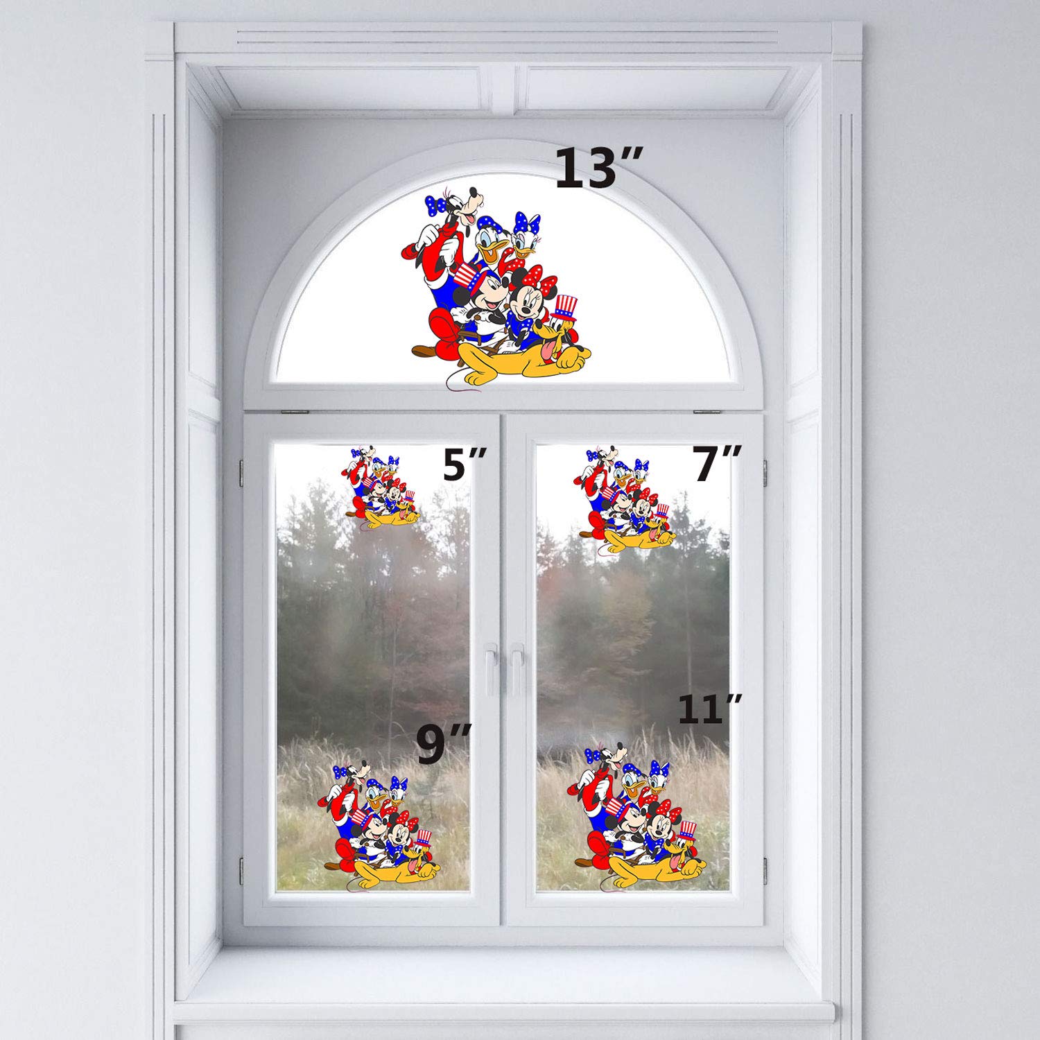 4th of July Mickey Mouse & Friends Static Cling Window Decals - Patriotic Disney Decor for Windows, Mirrors & Metal Surfaces (5 Inch) - Perfect for Independence Day Parties & Home Decor