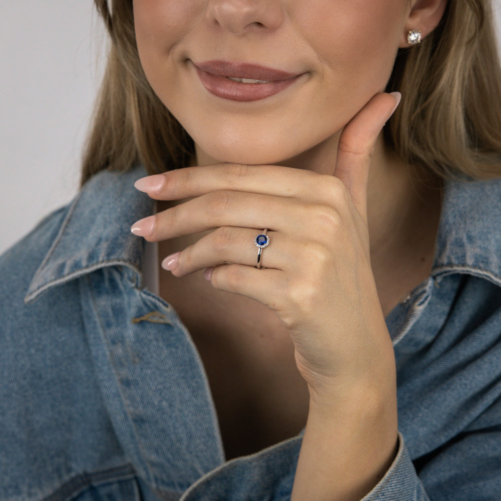 0.67 Carat Lab-Created Sapphire & Diamond Ring in 9K White Gold - Elegant Engagement, Wedding, or Anniversary Jewelry Gift
