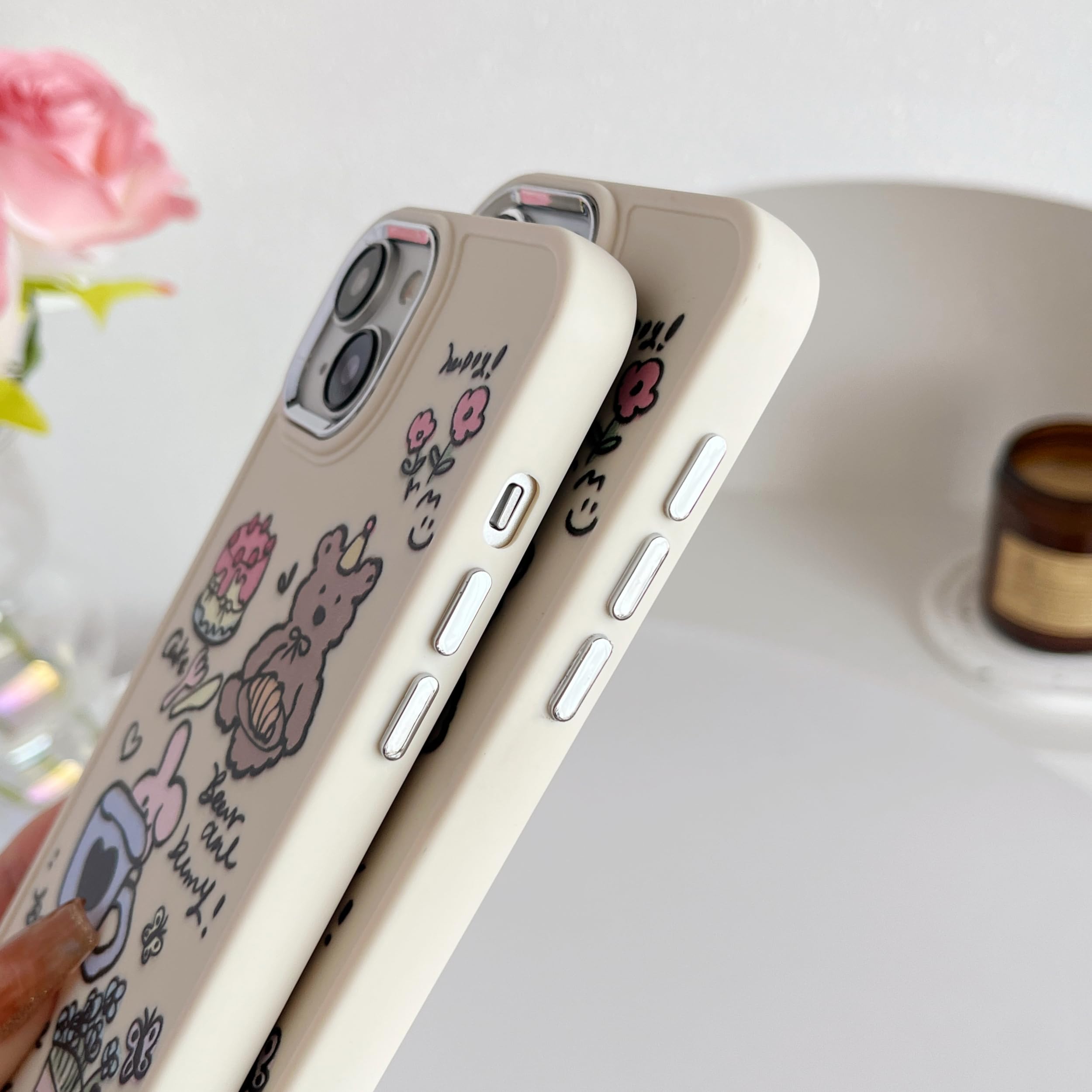 Cute Cartoon Bear Rabbit Cake Flower Flowerpot Soft Phone Case for iPhone 13 Pro Max - Durable Protective Cover with Adorable Design (White) | Perfect Gift for Kids, Teens & Animal Lovers