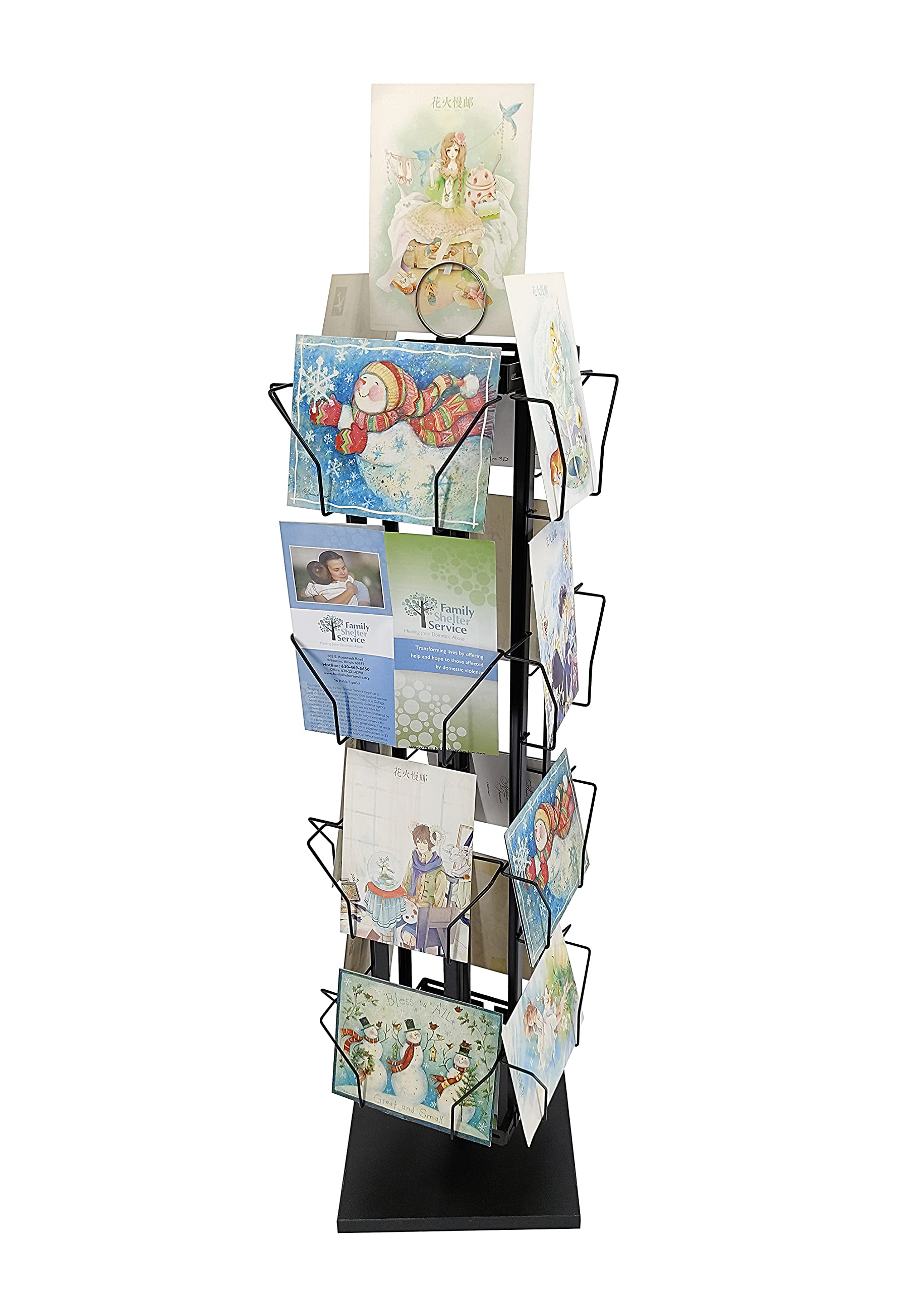4-Tier Adjustable Greeting Card Rack Display Stand - 16 Pocket Organizer for Postcards, CDs, DVDs, Books & Brochures - Rotating Spin Design (7x5, 6x4, 4x5, 5x7 Sizes) - Pocket Size 4.6-10