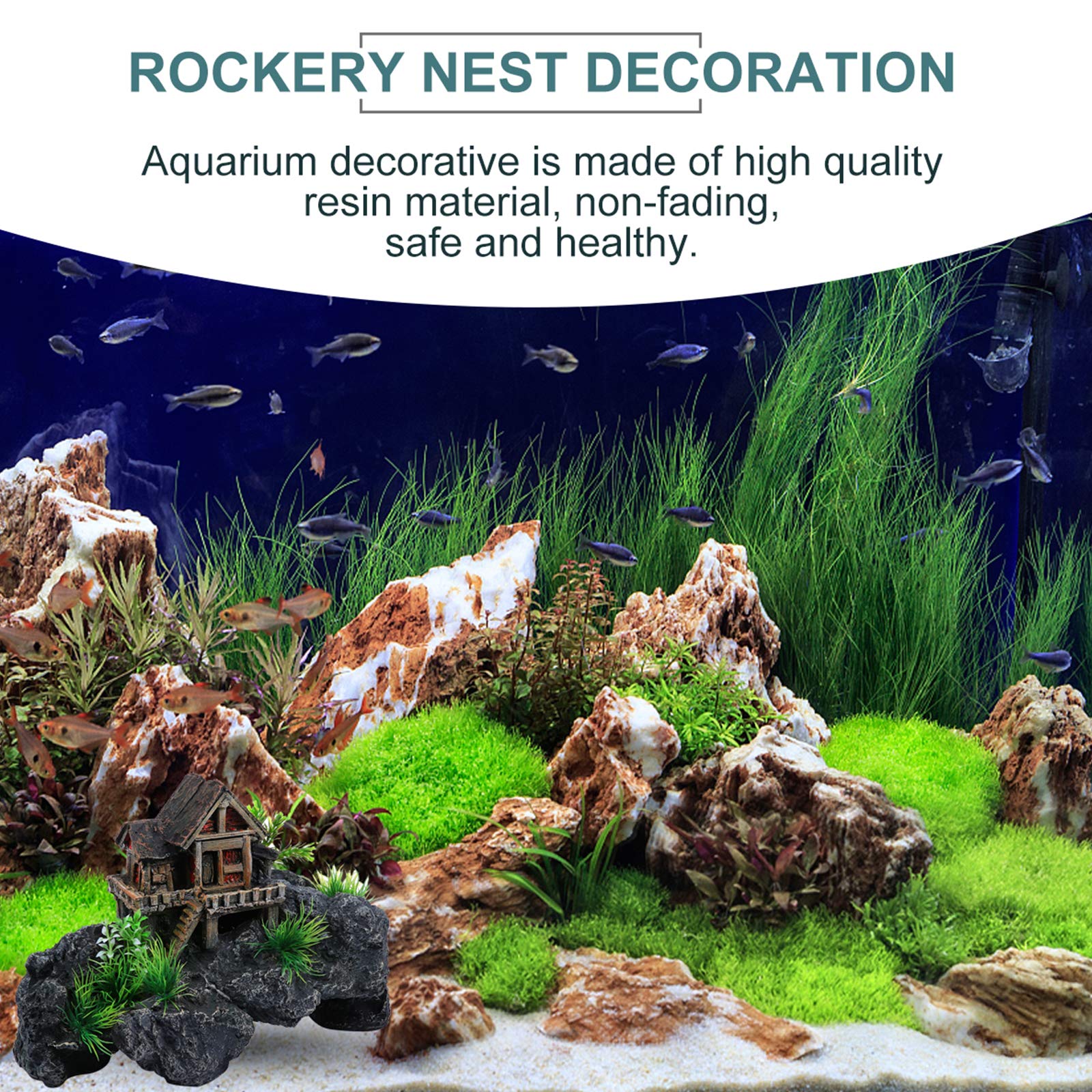 Baluue Fish Tank Tree House Decoration - Mountain Aquarium Ornament for Cichlid Hut & Fish Hiding Spots - Resin Aquarium Castle Decor for Fish Tank - Perfect for Freshwater & Tropical Fish Tanks