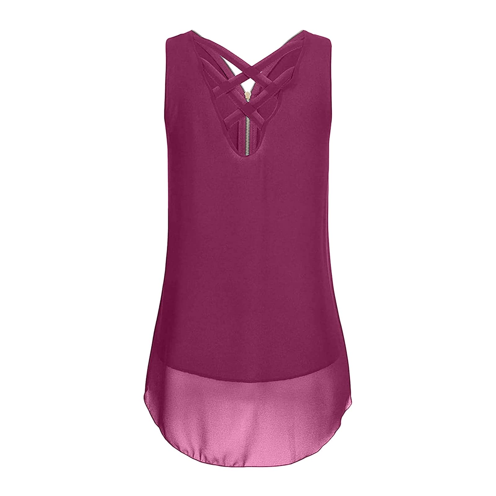 NaRHbrg Women's Summer Tank Tops - Trendy Cross Back Hem Tunic Tee, Casual Sleeveless Zipper Shirts with V-Neck - Solid Color Blouse for Beach, Vacation & Summer Outfits