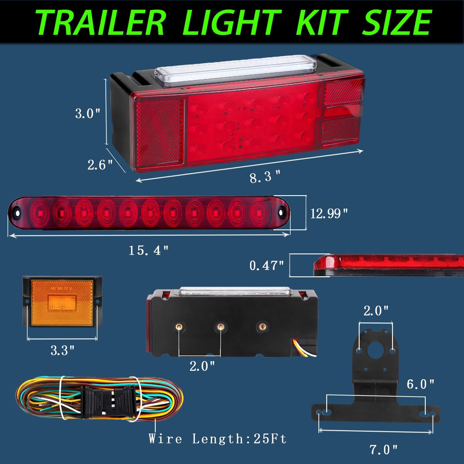 **Brightest 8x3 Inch LED Submersible Boat Trailer Lights Kit – Waterproof with 29ft 4-Way Flat Wiring Harness – Perfect for Marine, Towing & Outdoor Trailers**