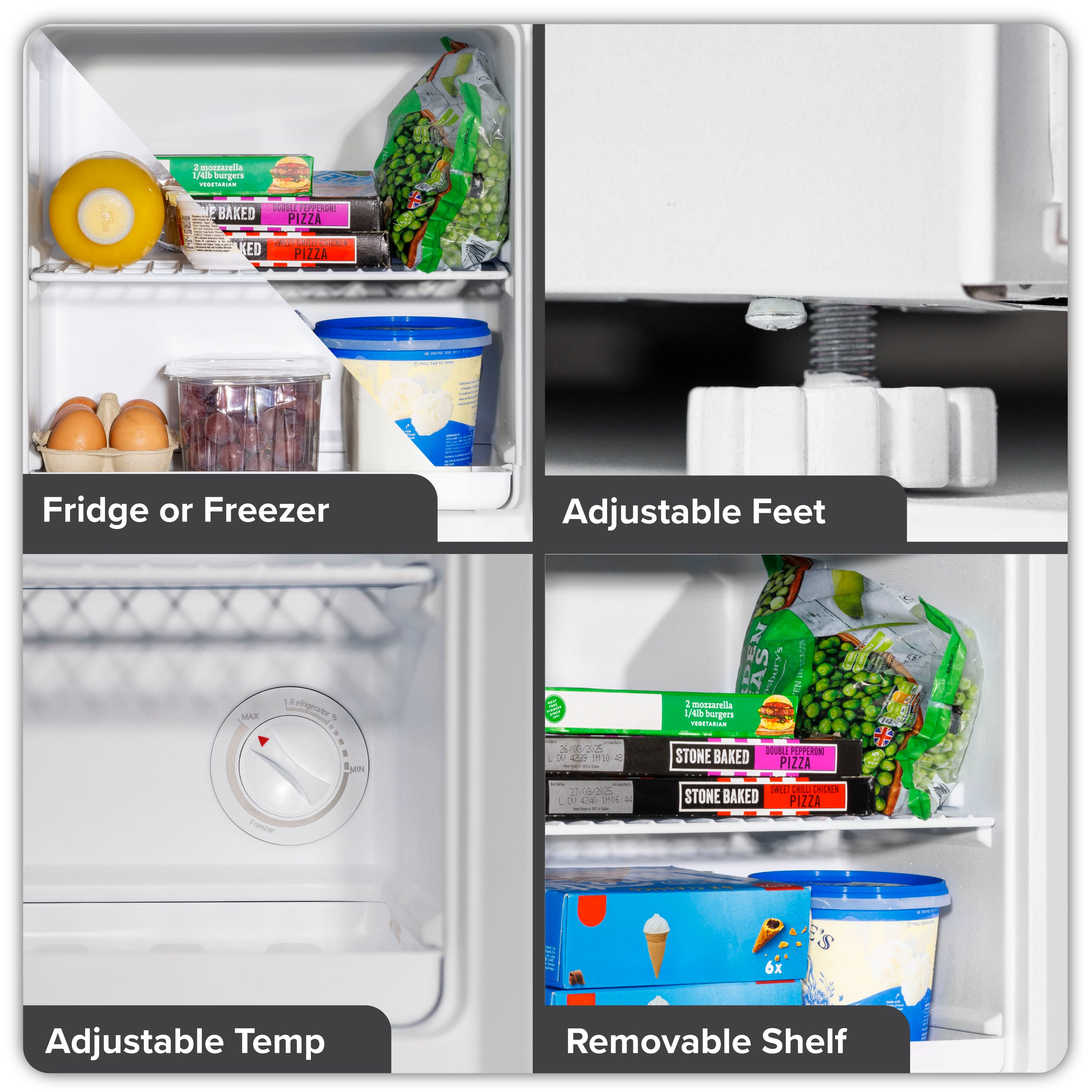 Baridi 31L Mini Tabletop Fridge Freezer with Reversible Door - Compact White Refrigerator for Bedroom, Office, Dorm & Small Spaces - Perfect for Drinks, Snacks & Beauty Products Storage