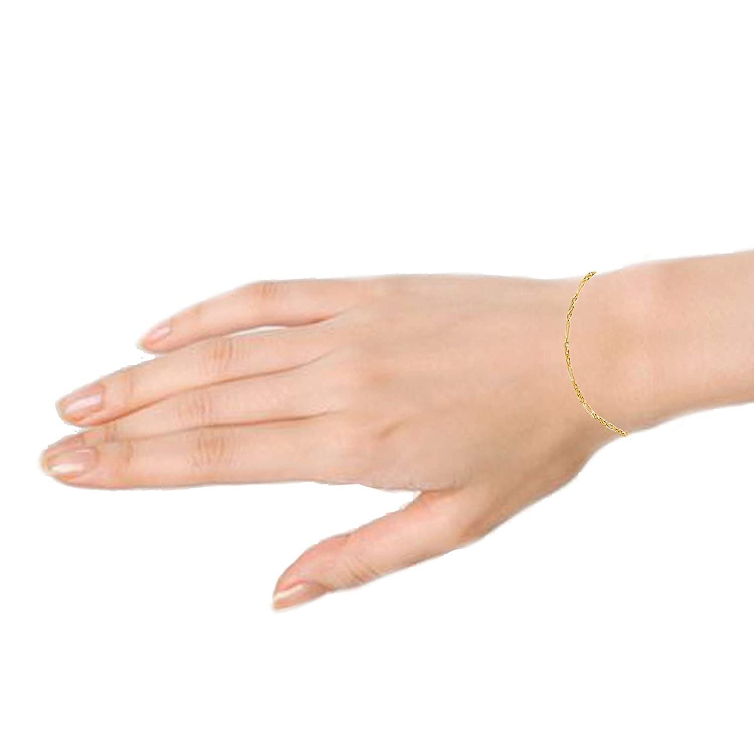 14K Solid Yellow or White Gold 3.1mm Classic Figaro Chain for Men - Necklace, Bracelet & Anklet with Lobster Clasp (7