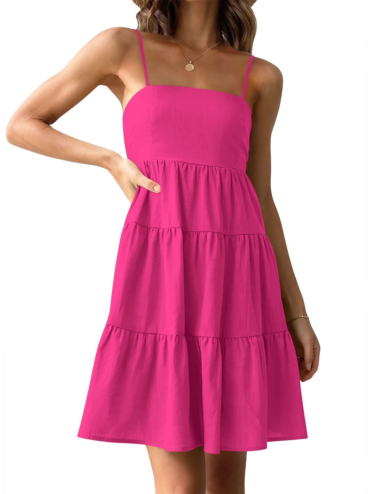 ANRABESS Women's Summer Mini Dress - Casual Boho Sleeveless Spaghetti Strap Flowy Tiered Short Dress for Beach, Vacation & Outdoor Activities
