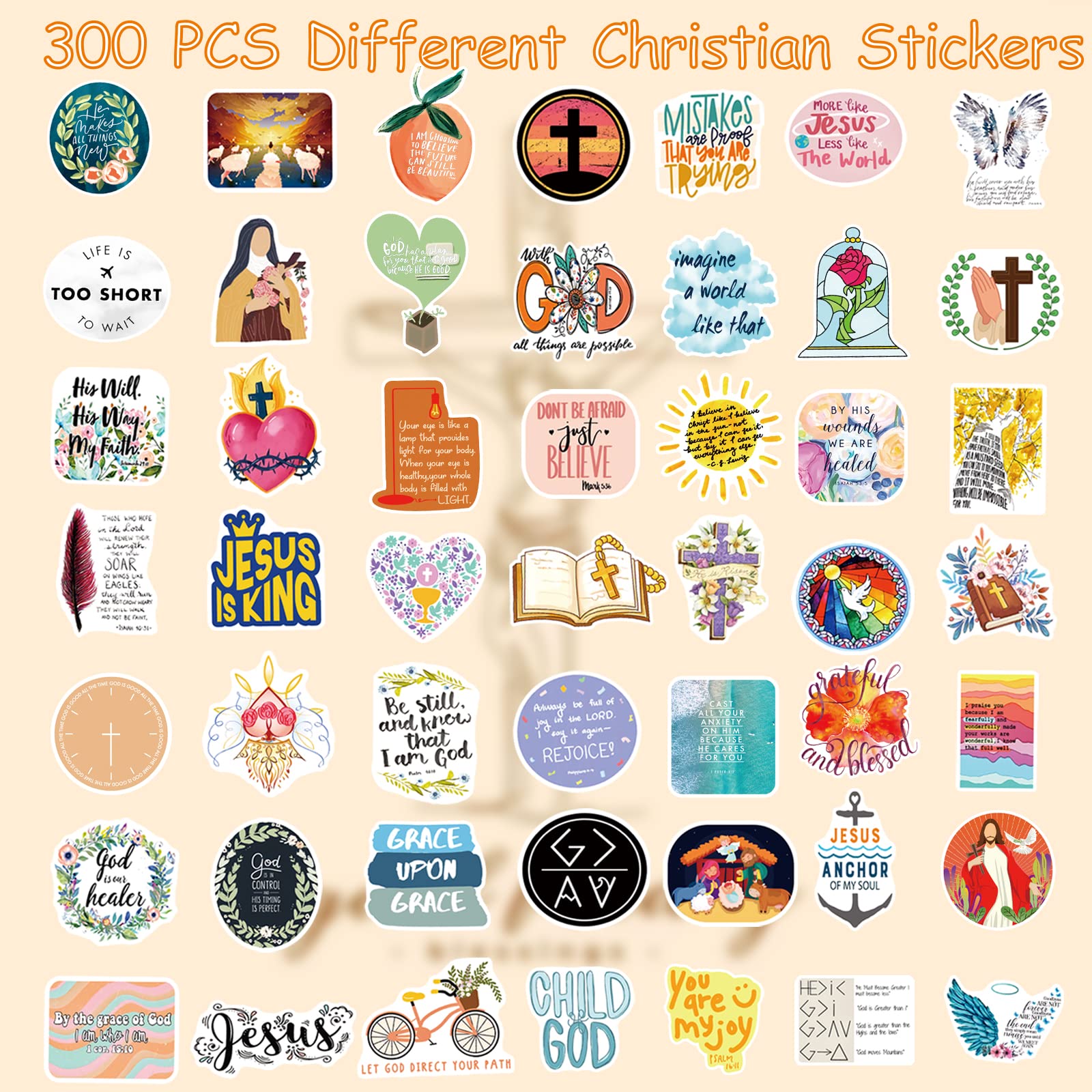 300PCS Christian Stickers for Journaling & Water Bottles - Bible Verse Decals for Teens & Adults