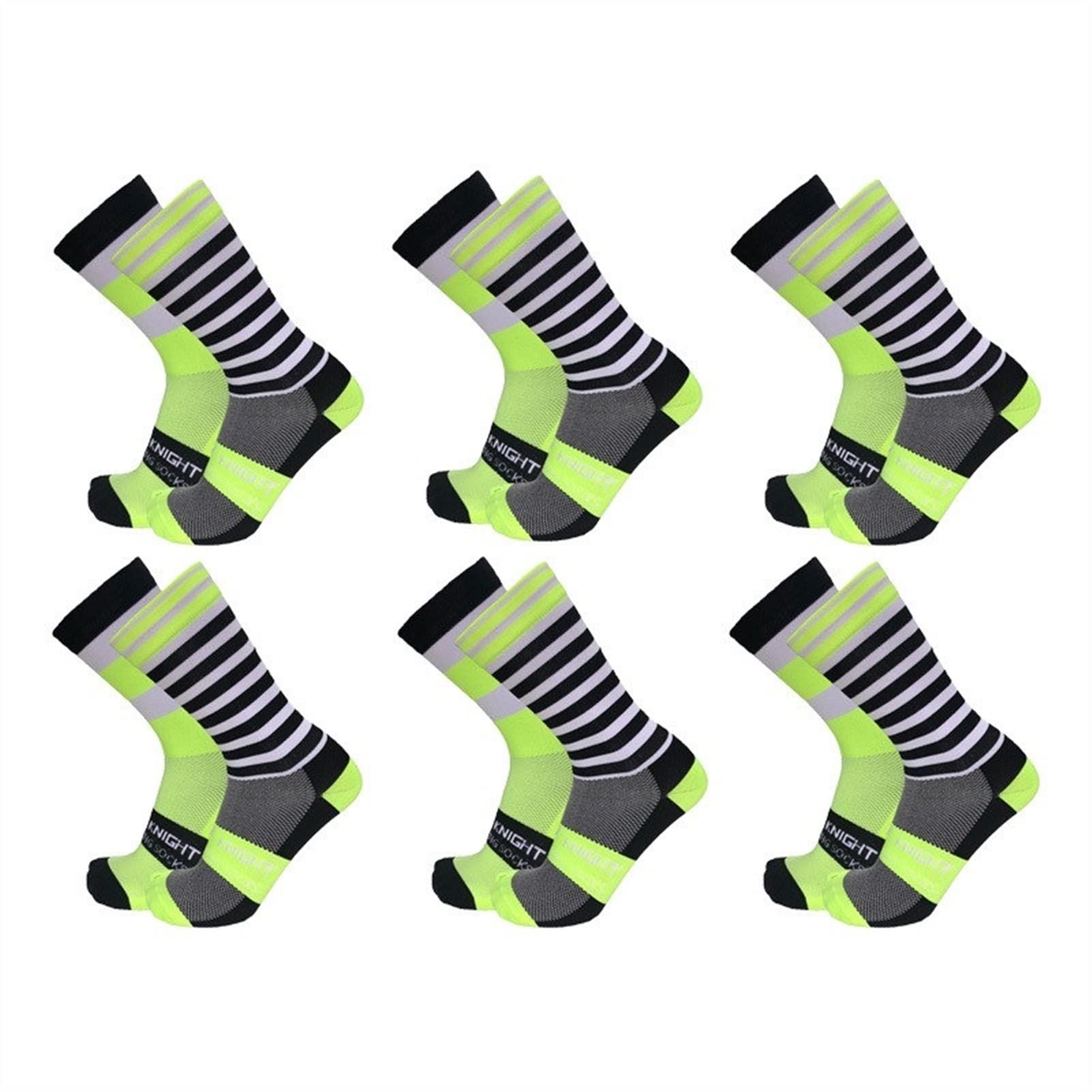 6 Pairs Striped Cycling Socks - Breathable Compression Socks for Mountain Bike Racing & Pro Competition - Comfortable Riding Socks for Men & Women - Perfect for Road Cycling, Spinning Class & Outdoor Sports