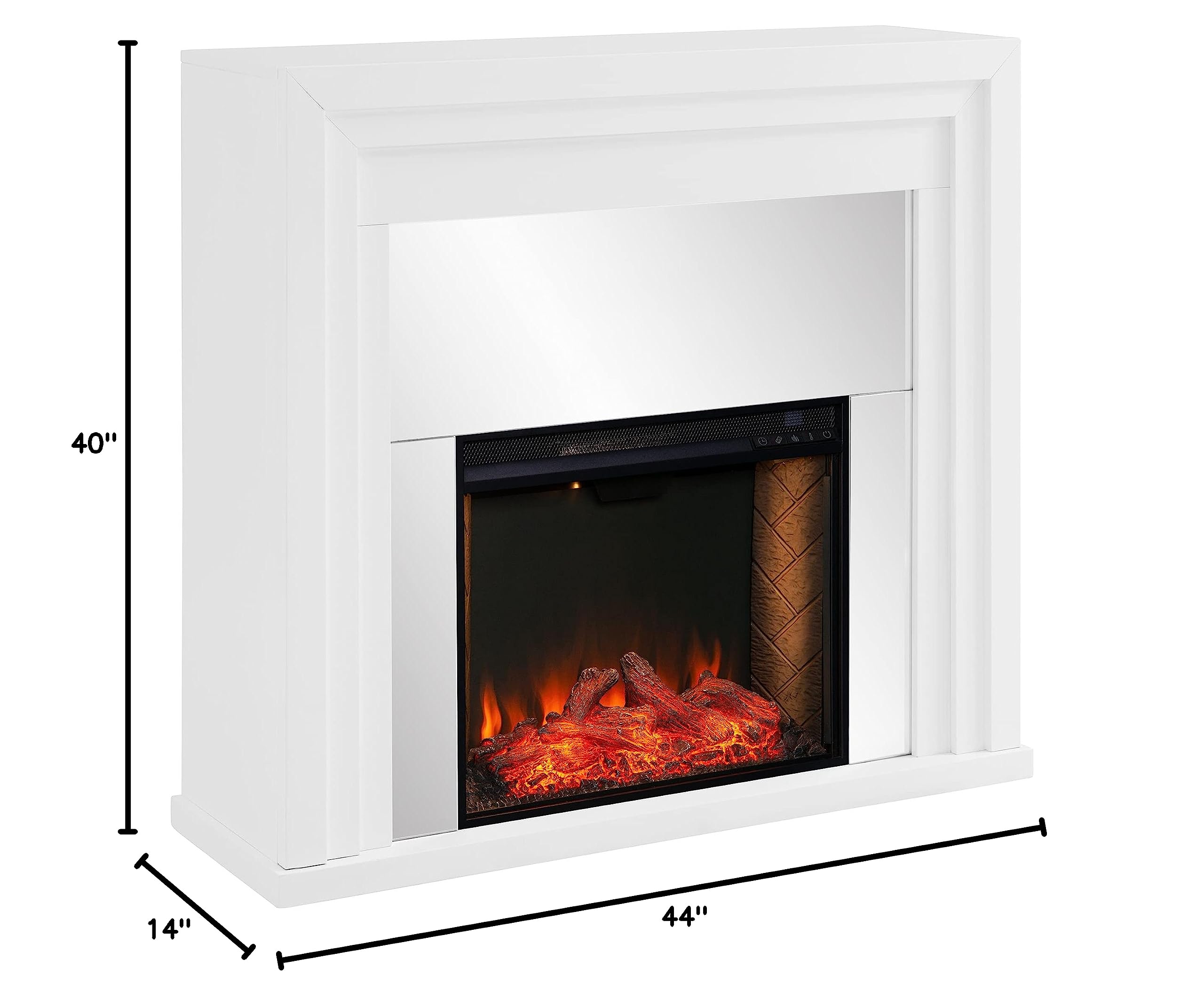 SEI Furniture Stadderly Alexa-Enabled Electric Fireplace with Mirror - White - Smart Home Heating for Living Room, Bedroom & Office