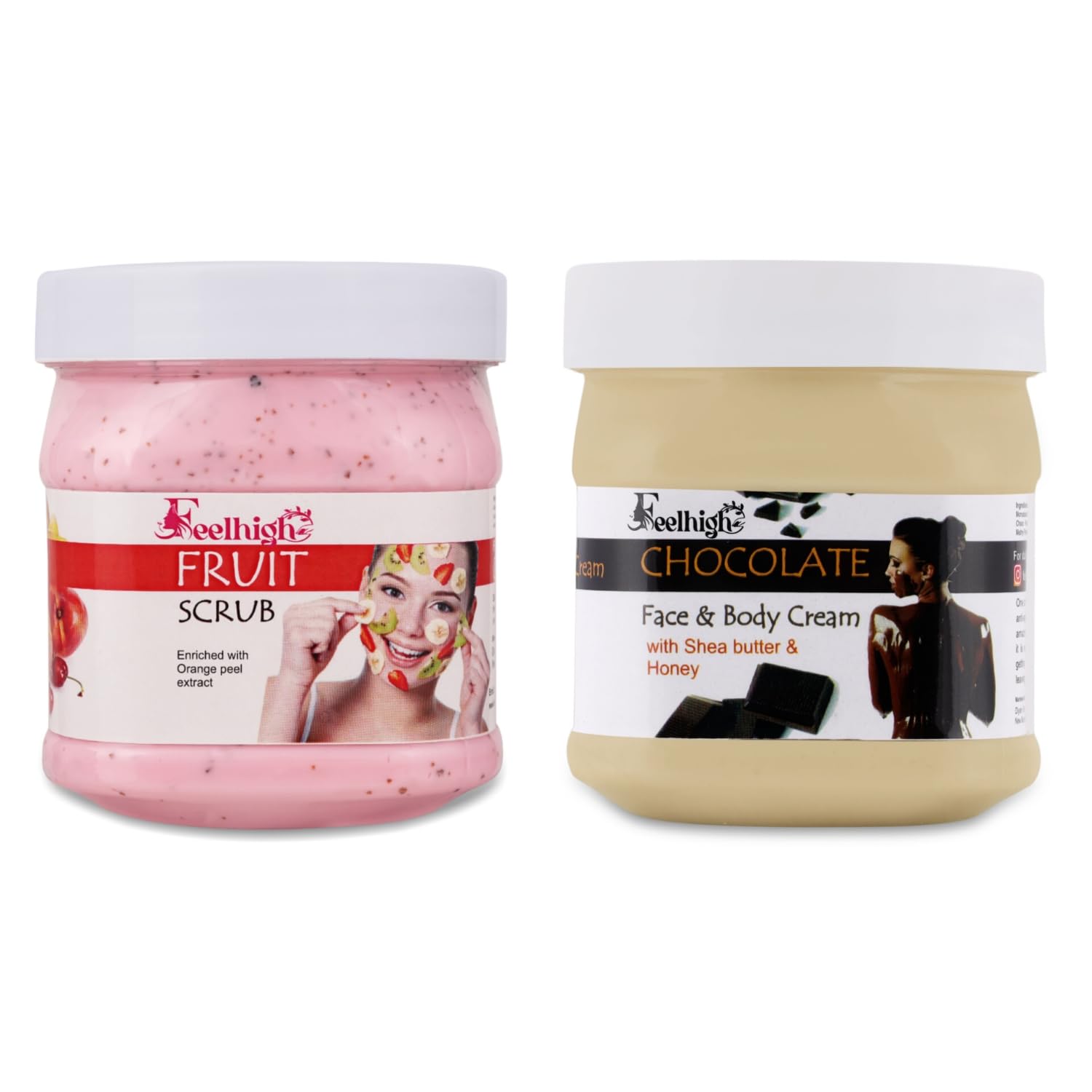 Feelhigh Face & Body Exfoliating Scrub with Mixed Fruit Extracts & Chocolate Cream - Natural Skincare Set for Glowing Skin (2-Piece Kit) | Perfect for Spa Days & At-Home Self-Care Routines