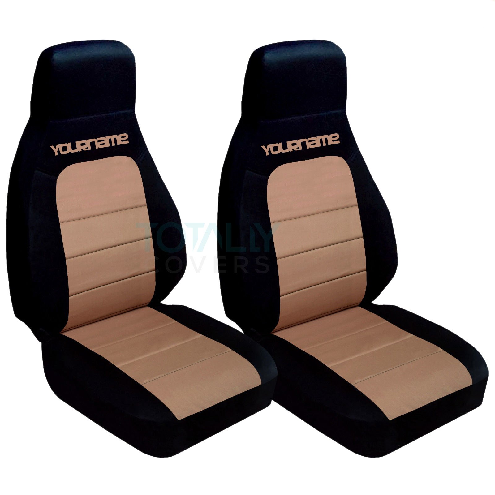 Custom 2-Tone Seat Covers for 1990-2000 Mazda MX-5 Miata - Personalized with Your Name/Text - Black & Tan (21 Color Options) - Perfect for Car Enthusiasts & Gift Giving