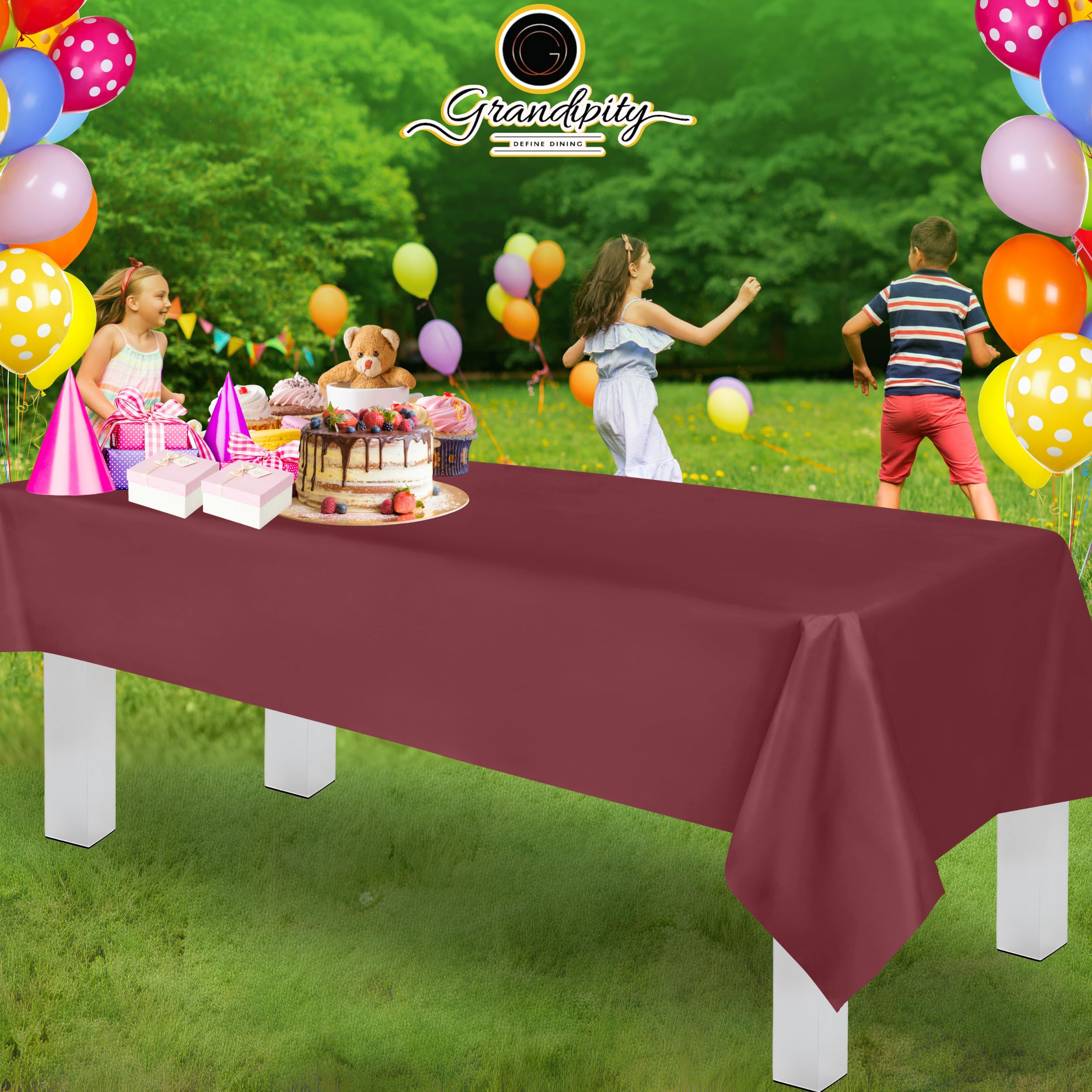 Premium Burgundy Plastic Tablecloth Disposable (6 Pack) 54x108 Inch Rectangle Table Cover - Waterproof Party Tablecloth for 6-8ft Tables, Picnics, BBQs & Outdoor Events