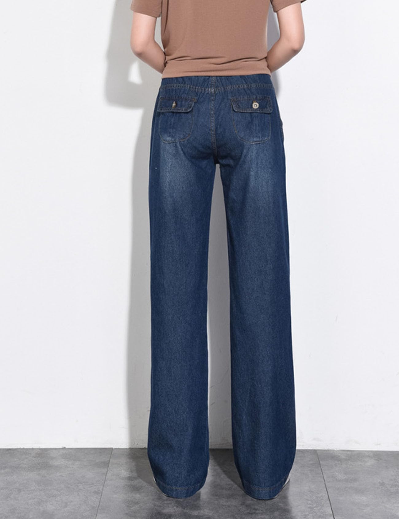 Flygo Women's Stretchy High Waist Wide Leg Denim Jeans - Comfortable Casual Pants for Work, Travel & Everyday Wear