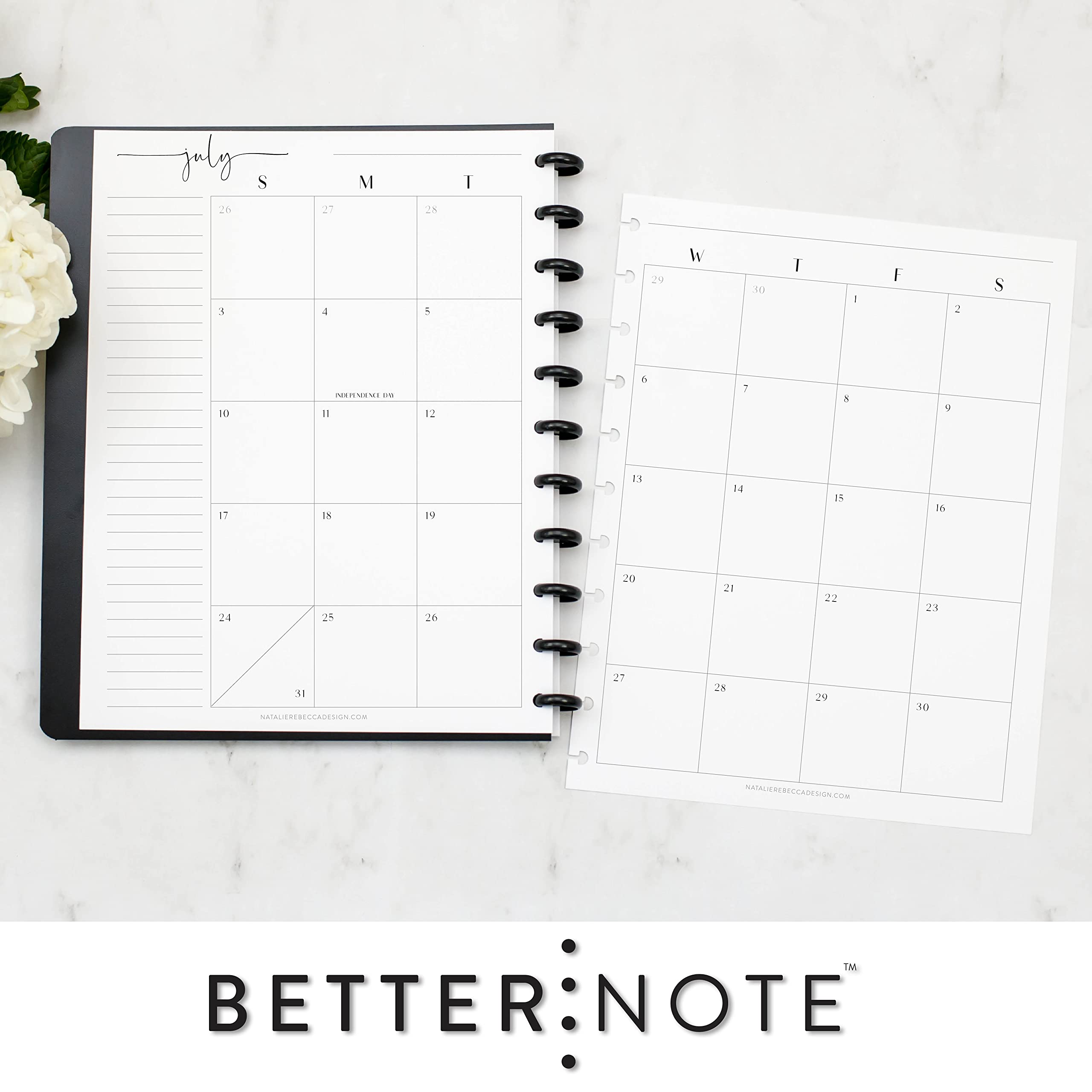 BetterNote July 2025 - June 2026 Academic HOURLY Planner - 11-Disc Discbound Notebook Refill for Levenger Circa, Big Happy Planner, Staples Arc, TUL (8.5