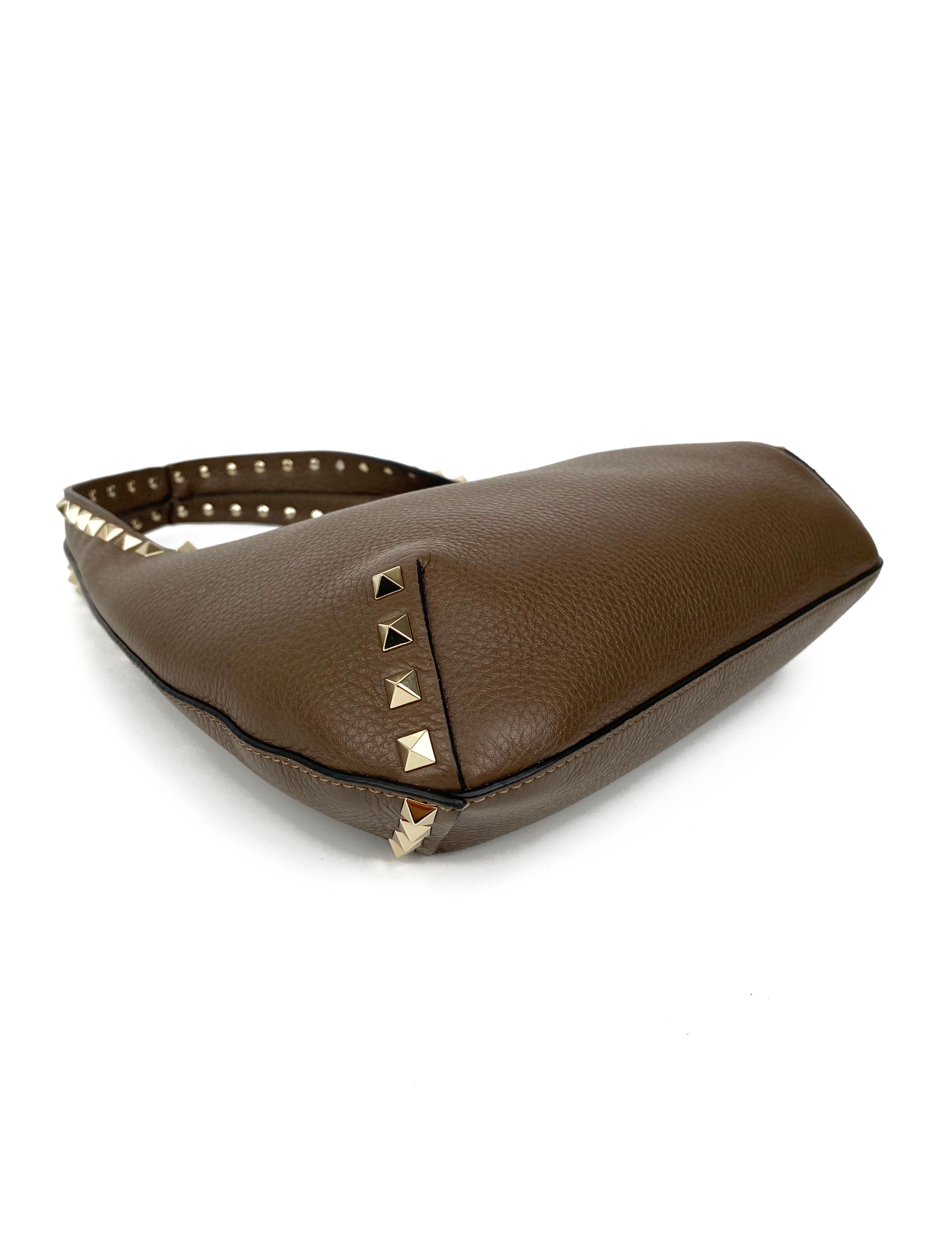 Valentino Brown Rockstud Hobo Bag - Genuine Leather Shoulder Bag for Women | Perfect for Work, Travel & Evening Out