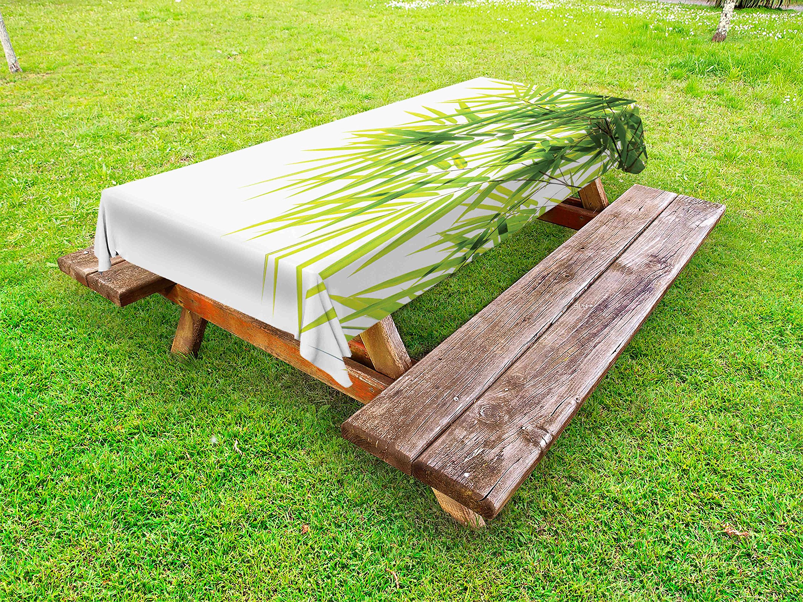 Ambesonne Bamboo Outdoor Tablecloth - Washable Picnic Table Cover with Bamboo Leaf Art Print, 58