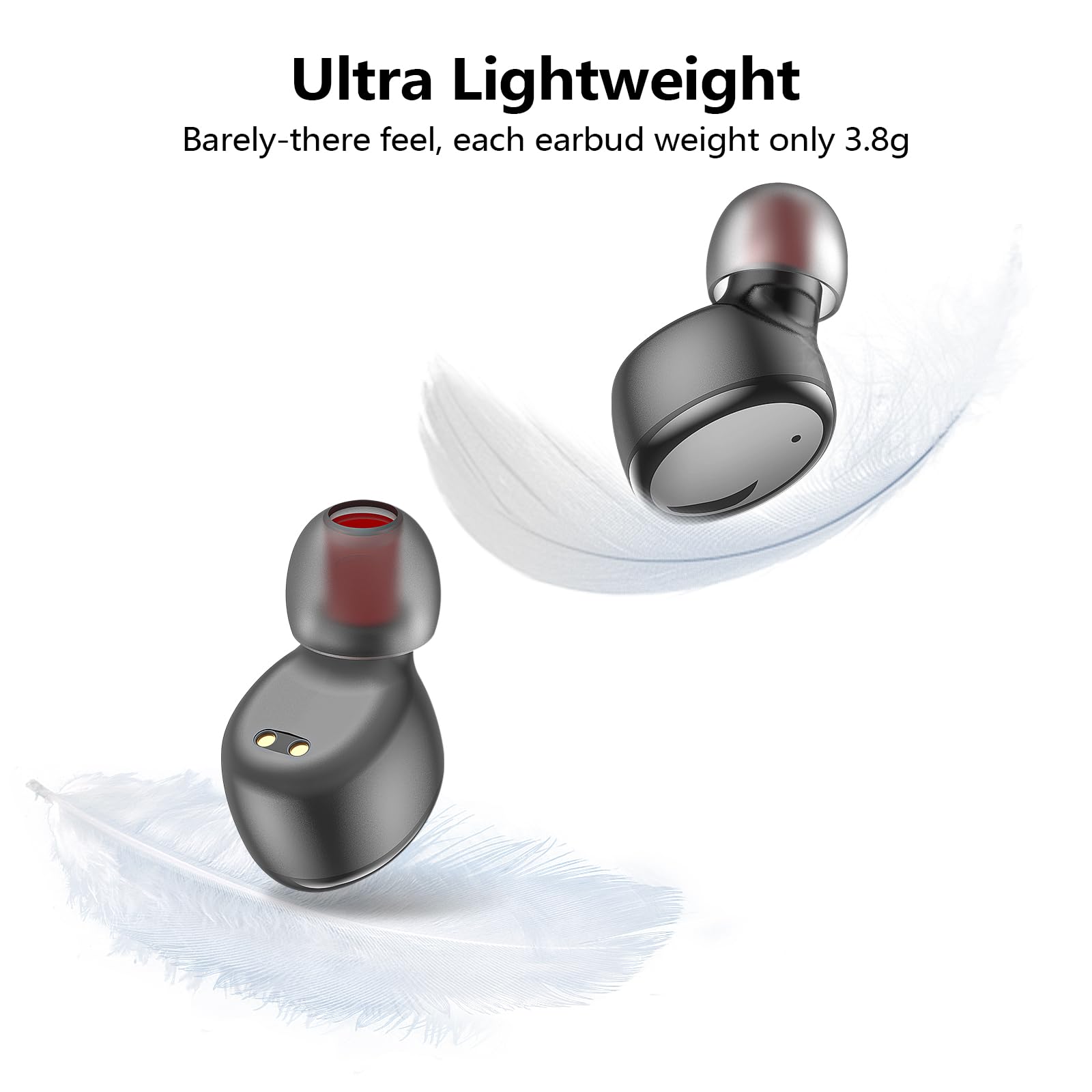 Kurdene Wireless Earbuds Bluetooth 5.3 - Lightweight In-Ear Headphones with Deep Bass & Built-in Mic - Noise Cancelling Earphones for Sports, Workout, Running & Gym - Glossy Black