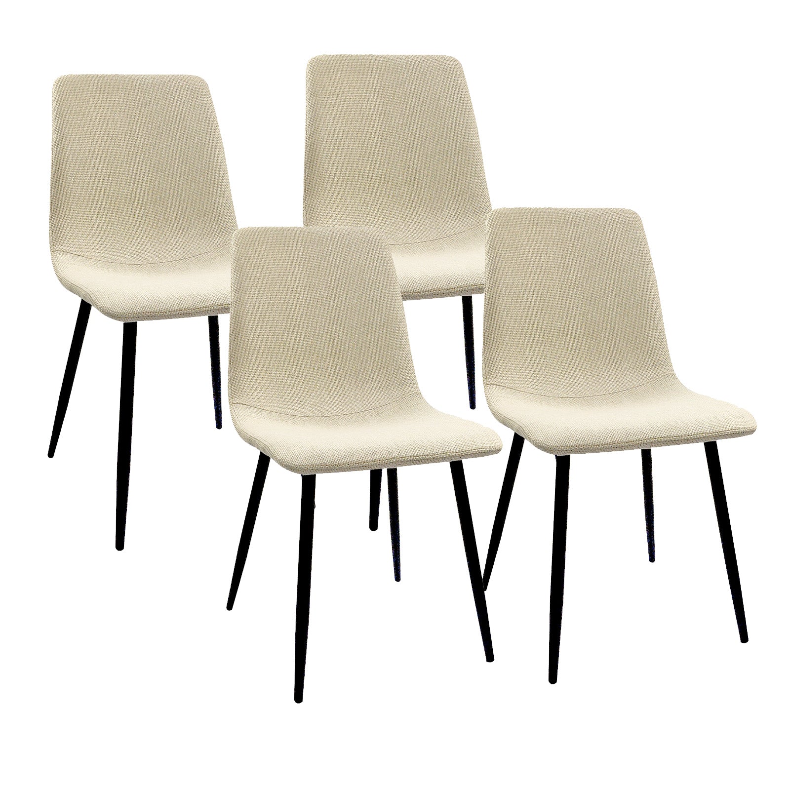 4-Piece Modern Upholstered Dining Chair Set - Linen Cushion Seats with Sturdy Black Metal Legs - Kitchen & Dining Room Accent Chairs (Beige) - Perfect for Small Spaces, Breakfast Nooks & Contemporary Home Decor