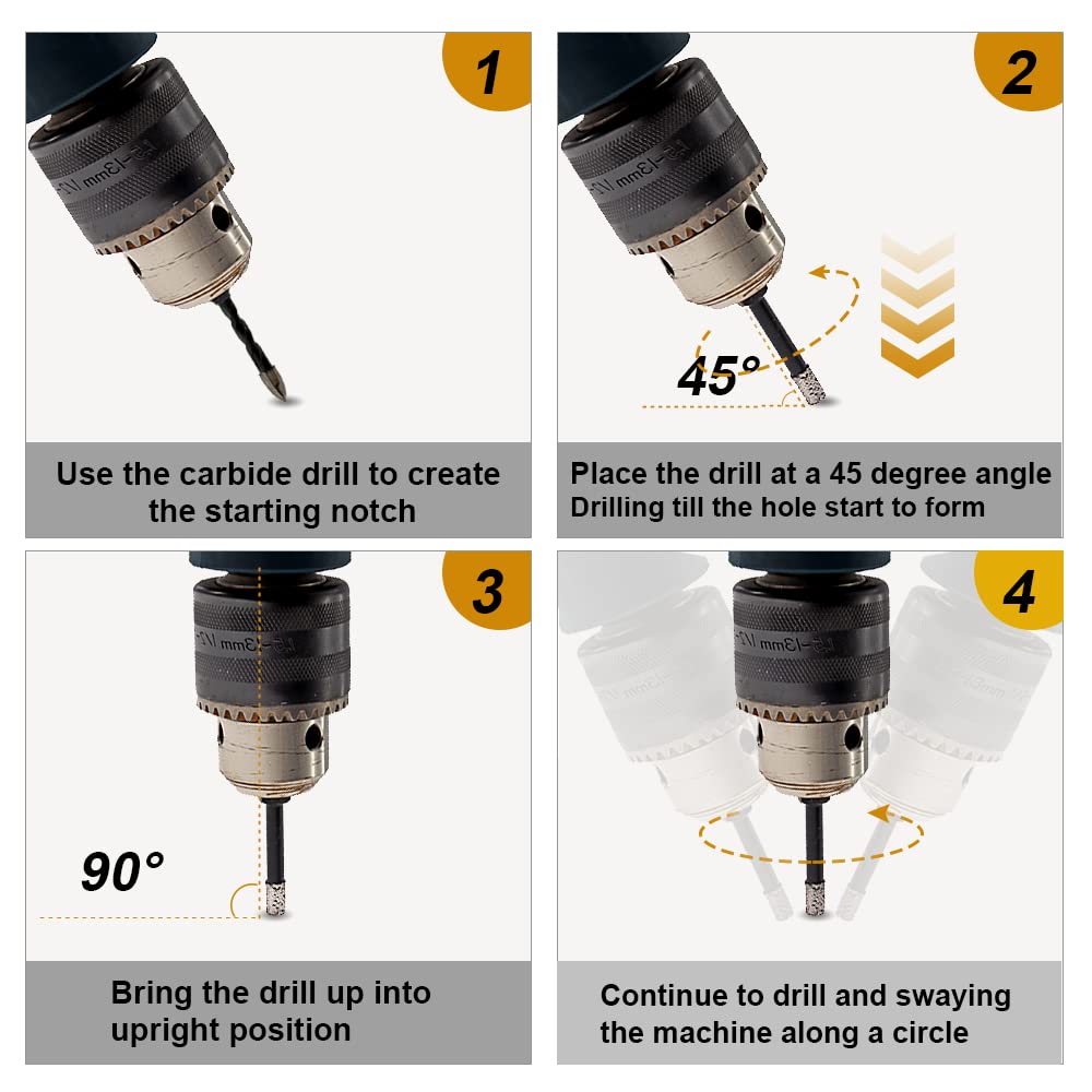 Premium SHDIATOOL 4-Piece Dry Diamond Drill Bit Set with 1/4-Inch Tile Core Bits & Carbide Drill Bit for Ceramic, Tile, Marble, Porcelain (6mm) - Perfect for Bathroom Renovations, Kitchen Backsplash Installations & DIY Home Projects