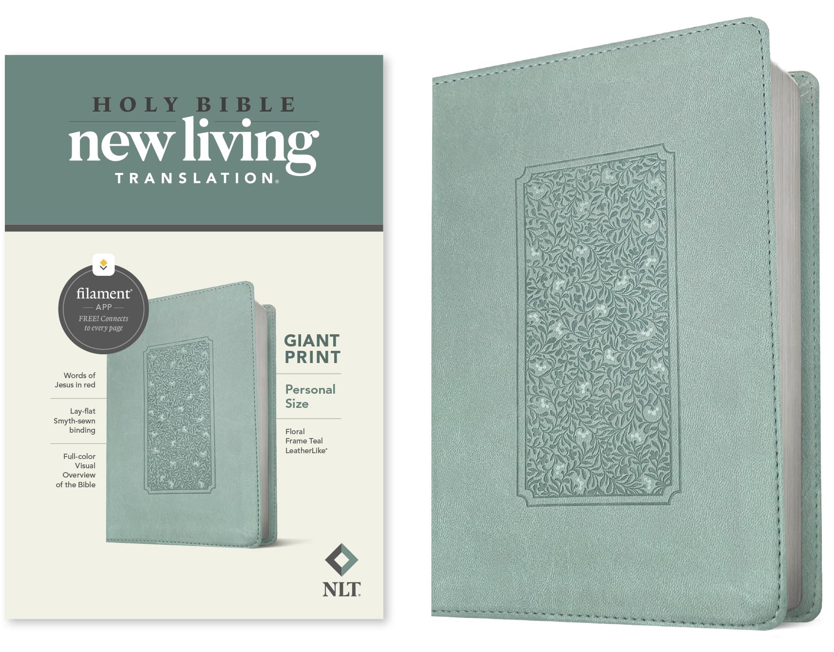 Giant Print Bible - LeatherLike Floral Teal, Red Letter | Filament App for Devotionals & Worship