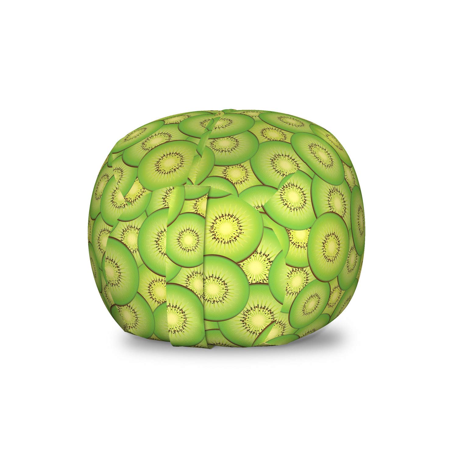 Ambesonne Kiwi Storage Toy Bag Chair - Washable Stuffed Animal Organizer with Exotic Fruit Slice Pattern, Small Size in Lime Green & Pastel Yellow | Kids Room Decor, Playroom Storage, Nursery Organization