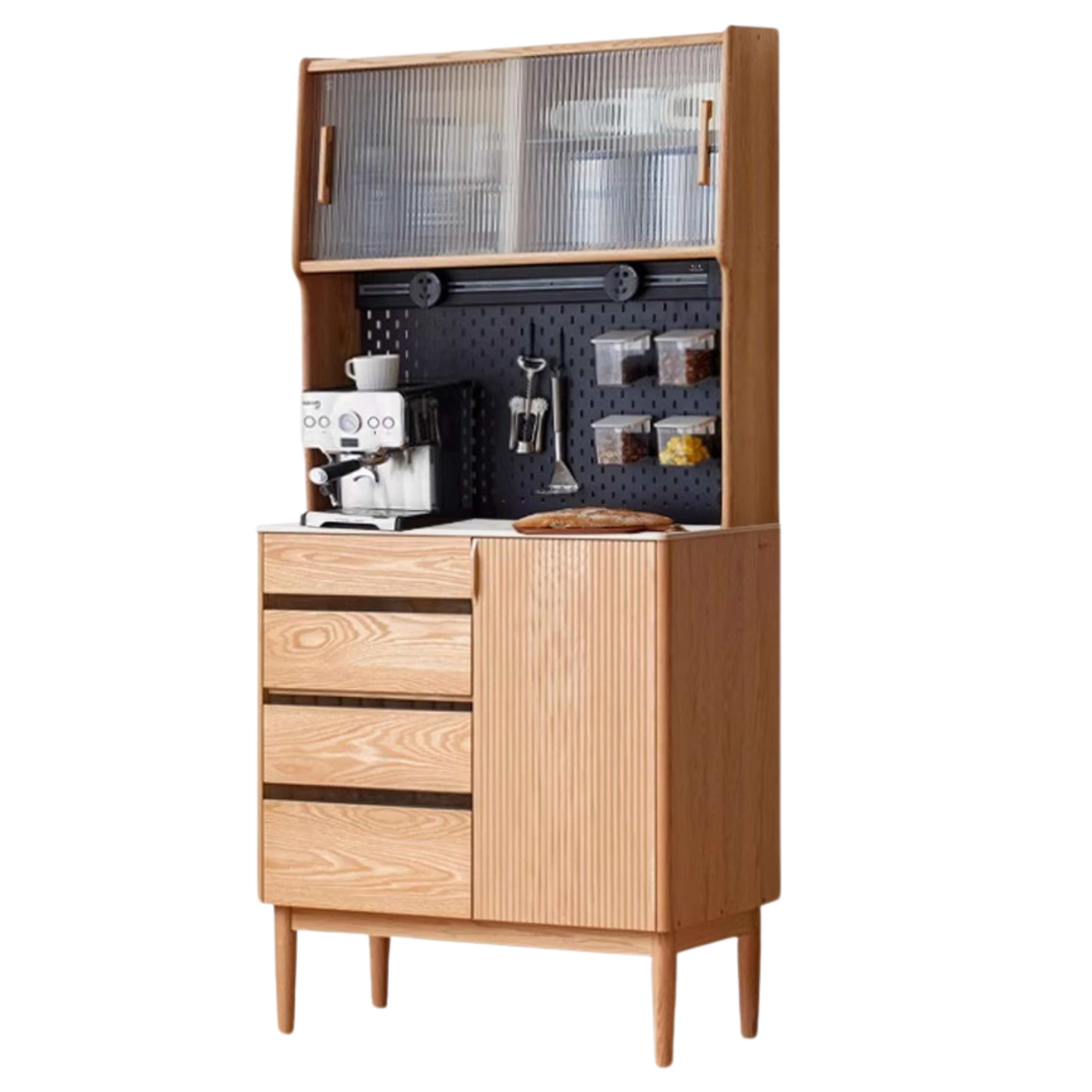 33.5x17.7x71.3nch / 85x45x181сm / Natural wood color / rock board dining side cabinet Side cabinet + upper shelf (without light strip) + Bull electric rail