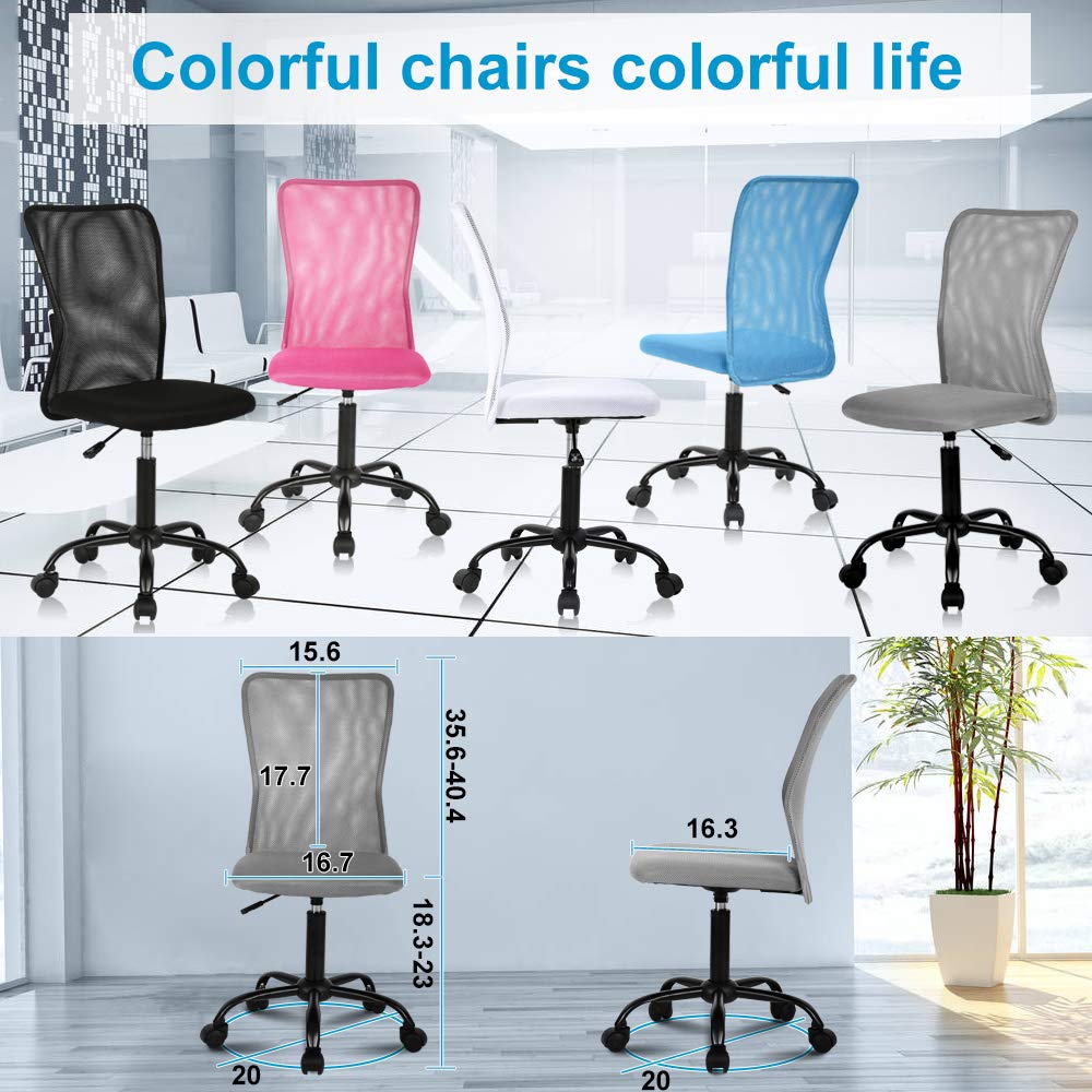 Ergonomic Home Office Chair - Adjustable Height Mid Back Mesh Computer Desk Chair for Students & Professionals, Modern Task Swivel Rolling Chair Without Armrests, Grey - Perfect for Small Spaces & Long Work Sessions