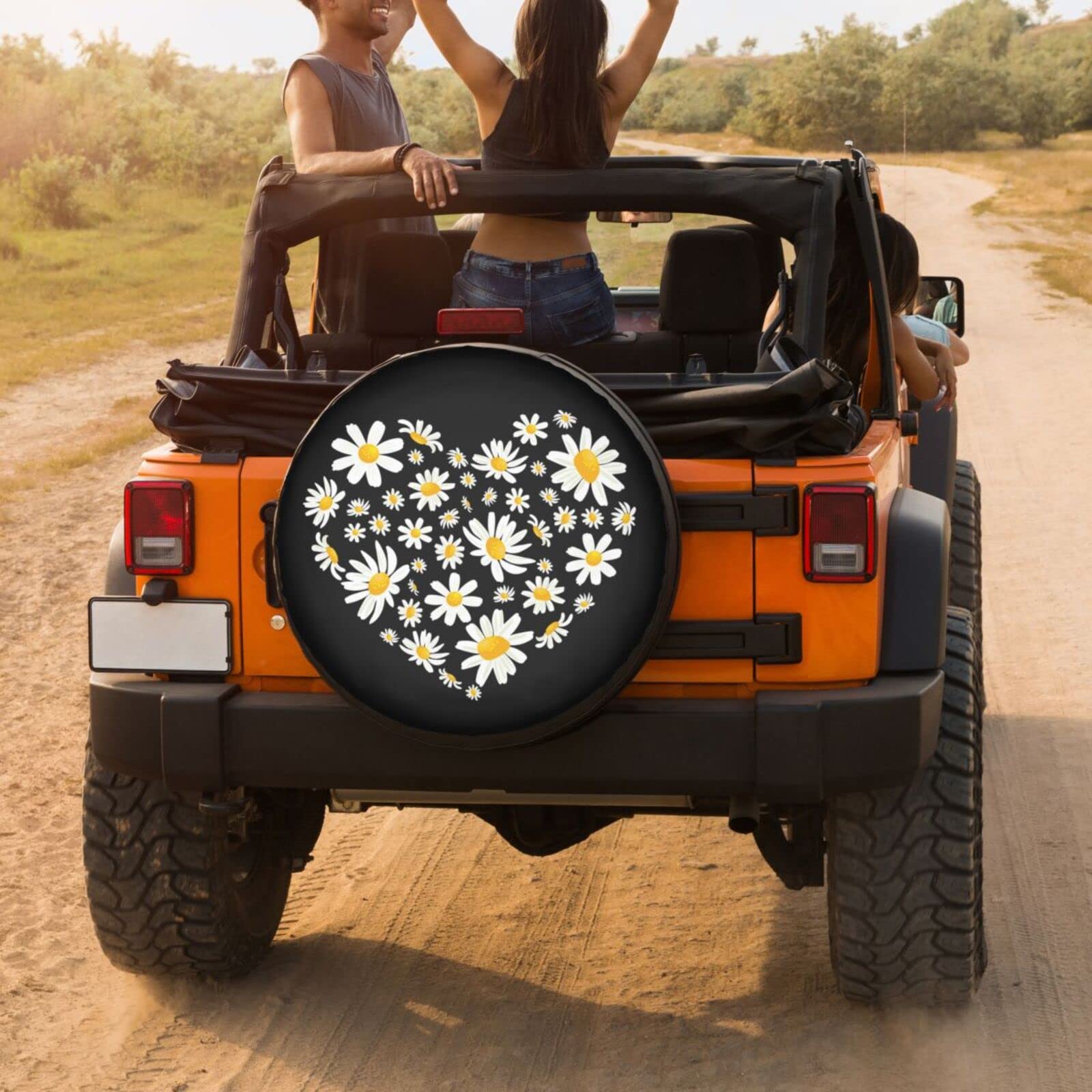 Love Daisy Flowers Spare Tire Cover - 16 Inch Dust-Proof Wheel Protector for Trailers, RVs, SUVs & Vehicles | Outdoor Travel Accessory