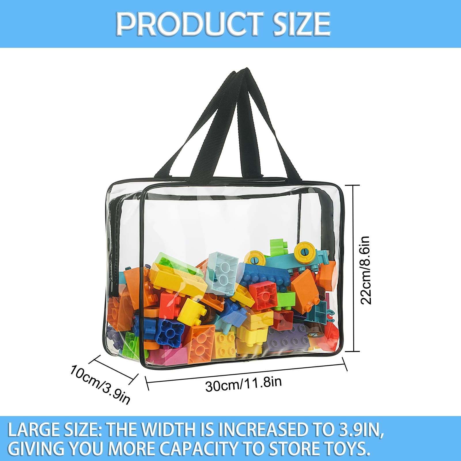 6 Pack Large Clear PVC Zipper Storage Bags - Waterproof Travel Organizer for Board Games, Building Blocks, Puzzles, Kids Toys & Books - Perfect for Home Organization, Playroom Storage & Travel Accessories