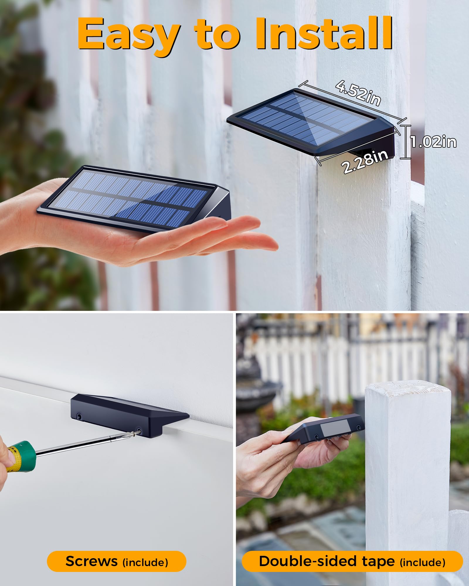 LUHLEE 4 Pack Solar Fence Lights Outdoor - High Brightness Waterproof Solar Wall Lights for Deck, Backyard, Porch, Steps & Gutter | Weatherproof Solar Lighting for Pathways, Gardens & Outdoor Decor