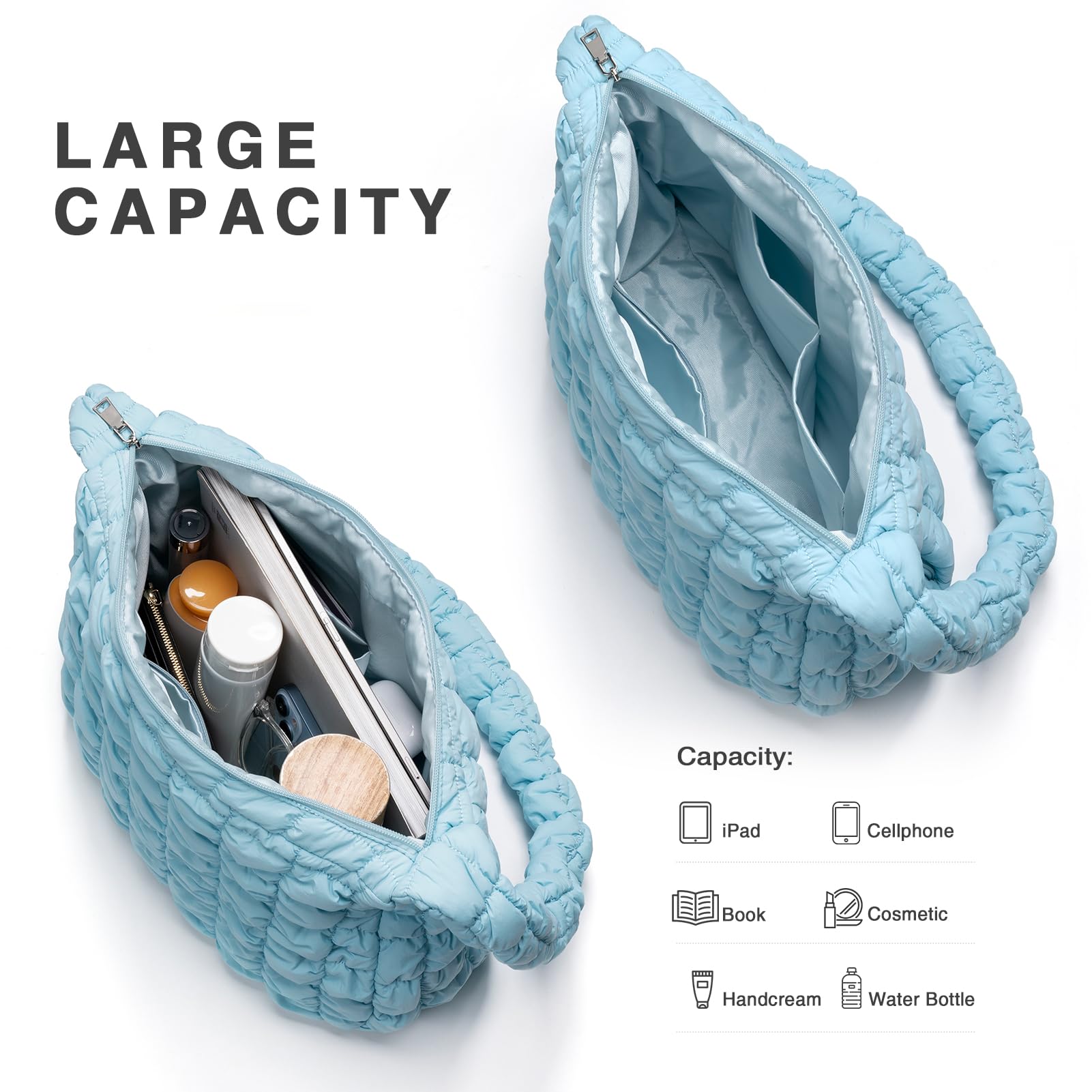 Lightweight Quilted Puffer Tote Bag for Women - Adjustable Shoulder Strap Crossbody Purse - Perfect for Work, Travel & Daily Use