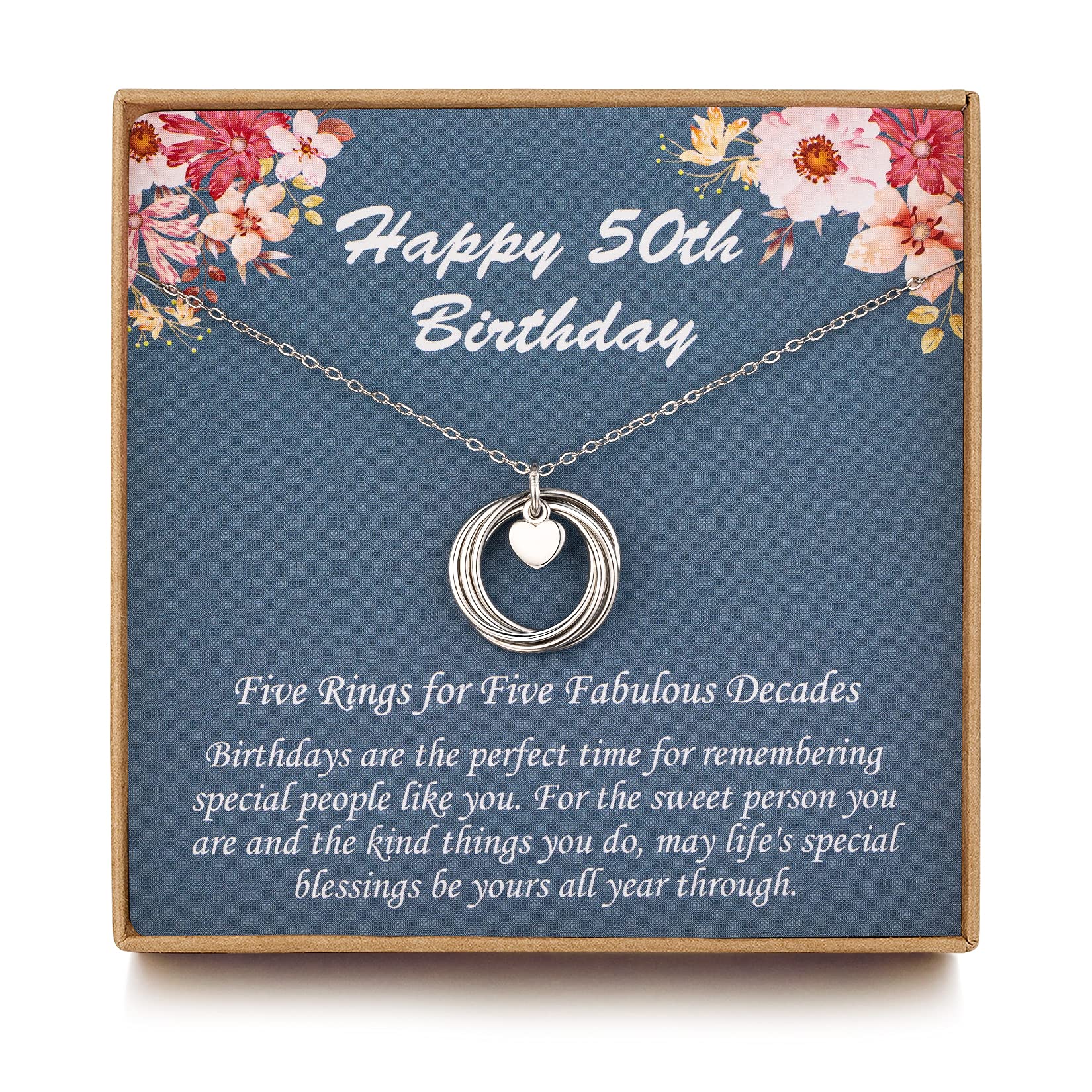 Elegant Sterling Silver 5-Ring Birthday Necklace for Women - 50th Birthday Gift Idea, Friendship Jewelry Present - Perfect for Milestone Celebrations & Special Occasions