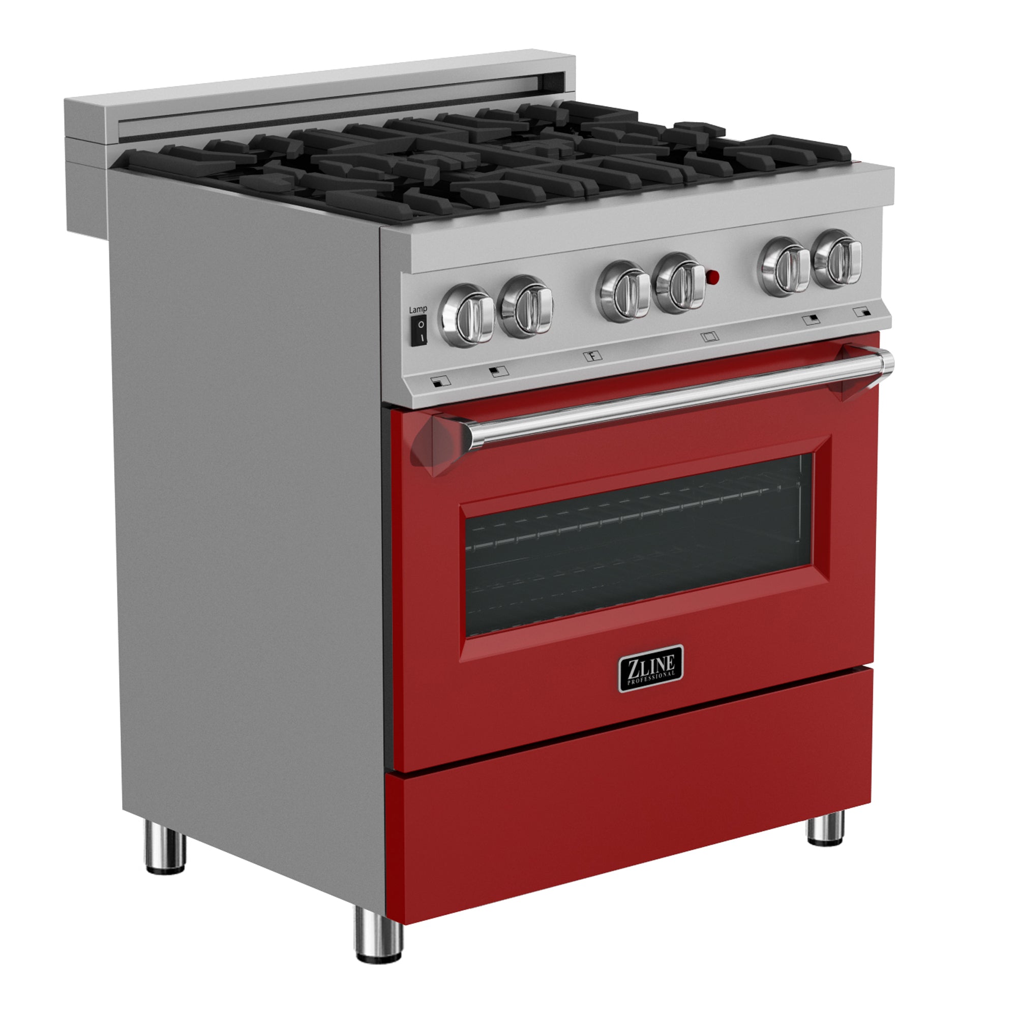 ZLINE 30 Inch 4.0 cu ft Dual Fuel Range with 4 Burner Gas Cooktop & Electric Convection Oven - Satin Stainless Steel with Red Matte Door (RAS RM 30) | Professional Kitchen Appliance for Home Chefs & Cooking Enthusiasts | Perfect for Baking, Roasting & Family Meals