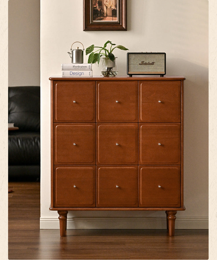 Vintage French Retro 9-Drawer Solid Poplar Wood Cabinet - Elegant Storage for Bedroom, Living Room & Office