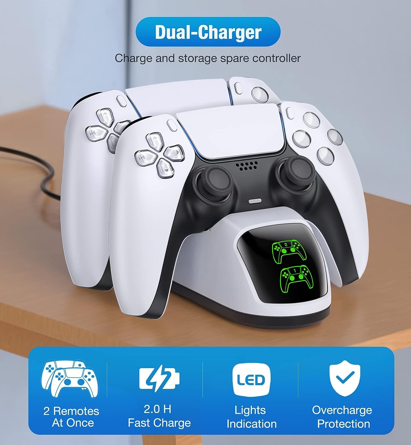 PS5 Controller Charging Station with Fast Charging - Dualsense Charger Dock for PlayStation 5 & PS5 Slim - White Dual Stand with USB Cable | Perfect for Gaming Setup & Living Room Organization