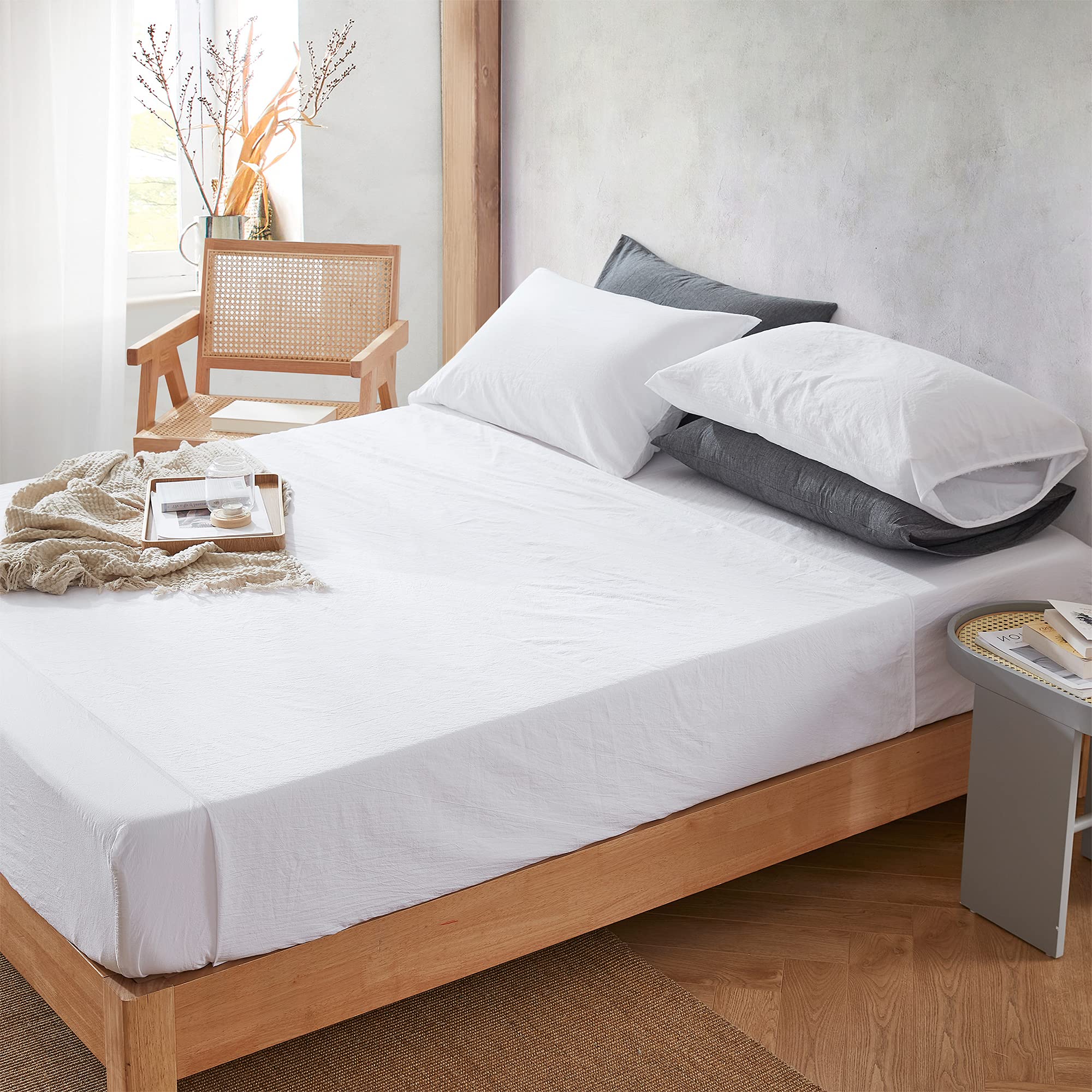 Byourbed Terra é Pais - 100% Cotton King Size Sheet Set with Tattered Edges - White - Perfect for Farmhouse & Boho Bedroom Decor