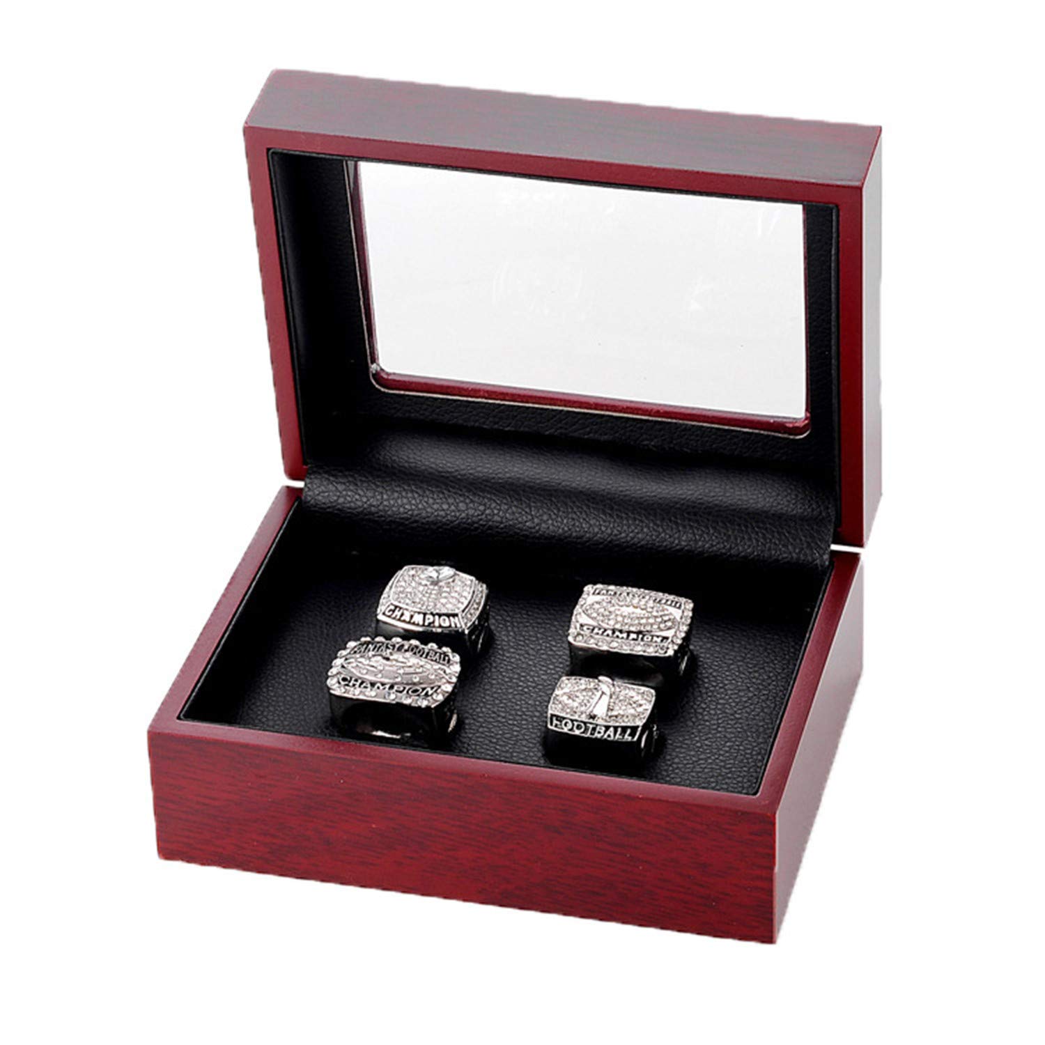 Jiustars Fantasy Football Championship Ring Set for Men - 2014-2017 NFL Season Collector's Gift with Wooden Display Box - Perfect for Super Bowl Parties, Fantasy League Awards & Sports Memorabilia Collections
