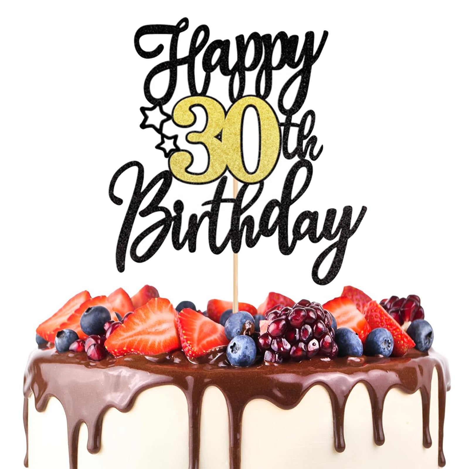 ALEGRE® 30th Birthday Cake Topper for Men & Women - Elegant Black Cake Decoration for 30th Birthday Parties, Anniversaries & Celebrations - Perfect for Milestone Birthday Cakes, Cupcakes & Desserts
