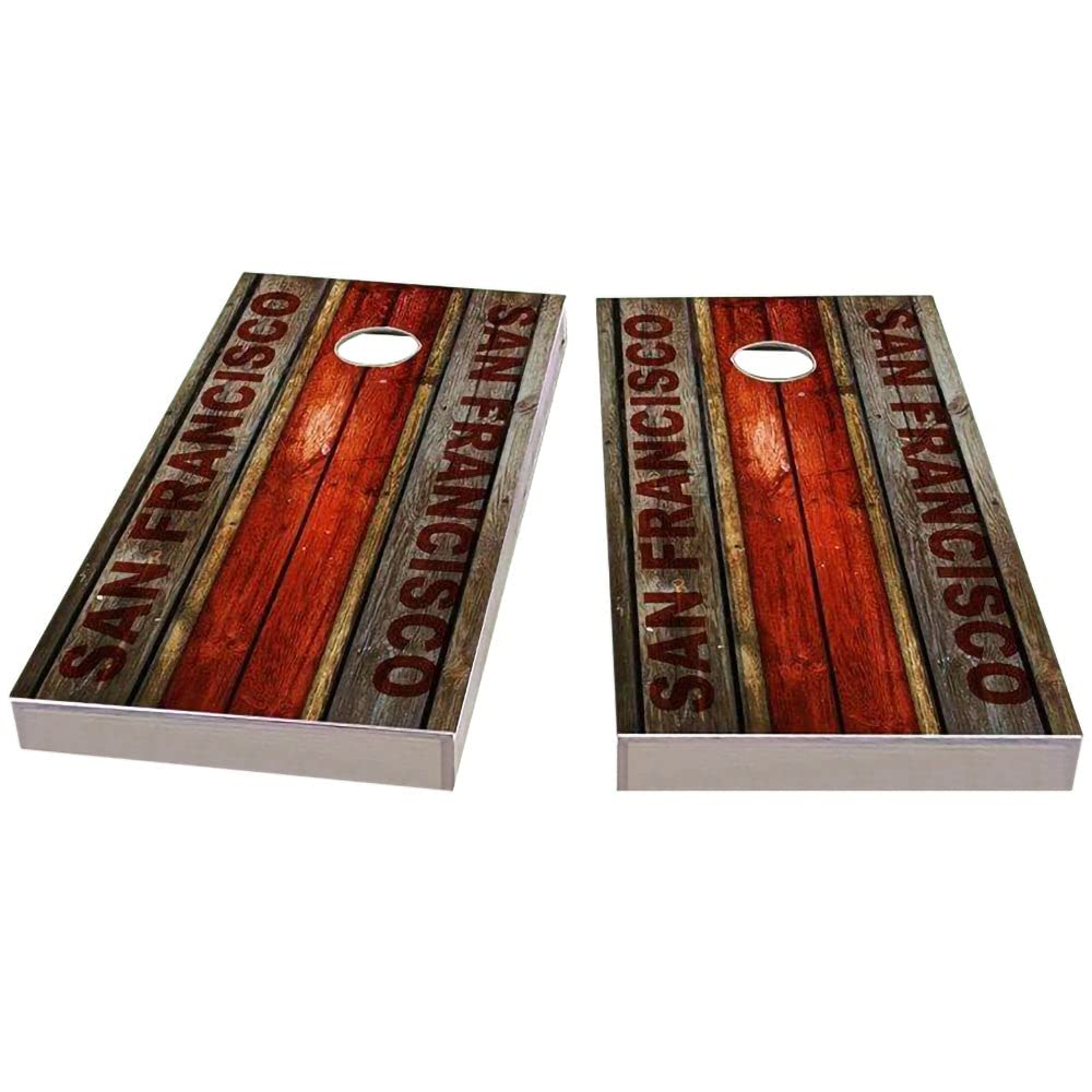 San Francisco City Themed Cornhole Game Set - 2 Premium Wooden Boards & 8 Bean Bags for Outdoor Tailgating, Backyard Parties, and BBQ Events