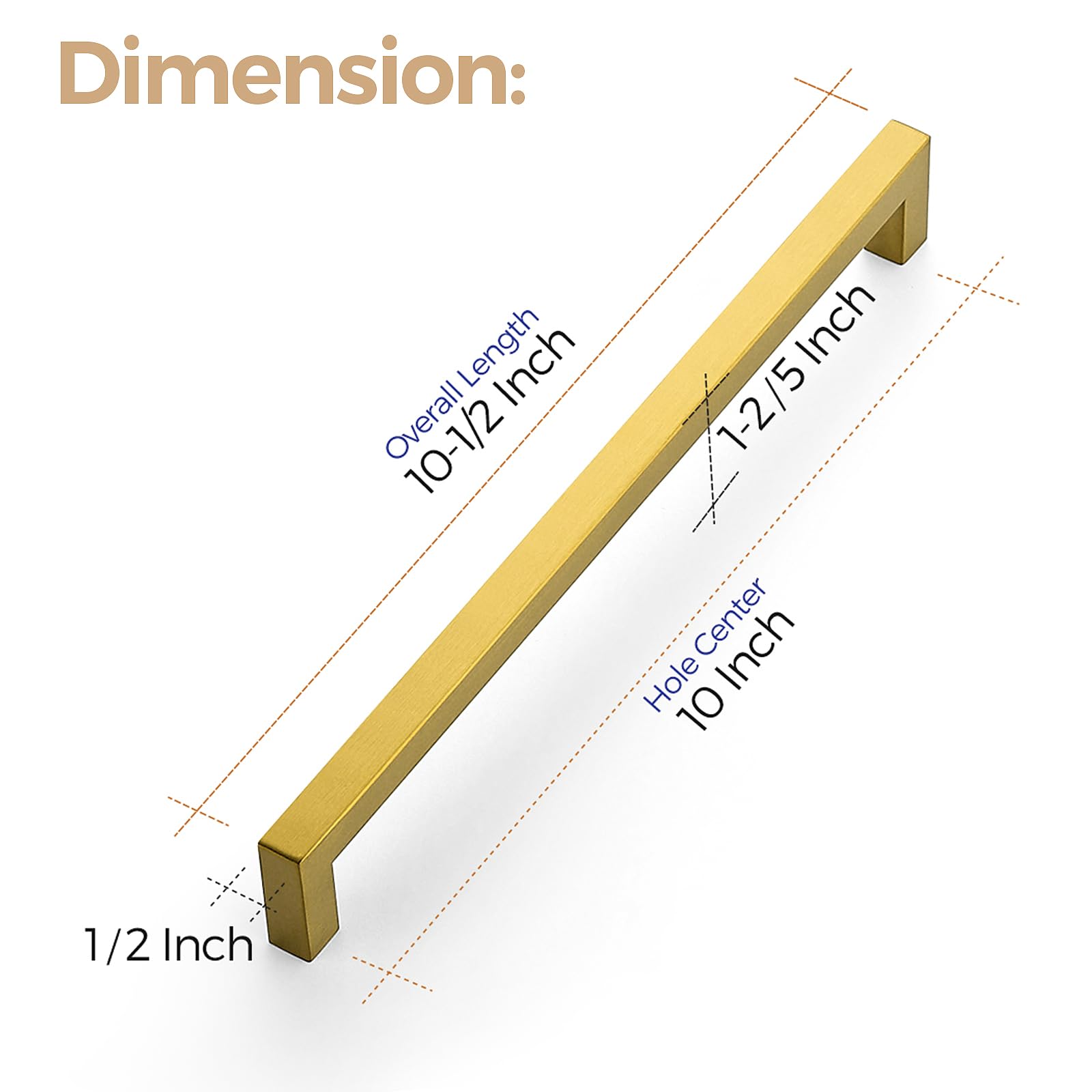 Ravinte 12 Pack 10 Inch Brushed Brass Square Cabinet Handles - Premium Kitchen Cabinet Pulls & Drawer Handles for Modern Cabinets, Cupboards & Furniture (Ideal for Home Renovation & DIY Projects)