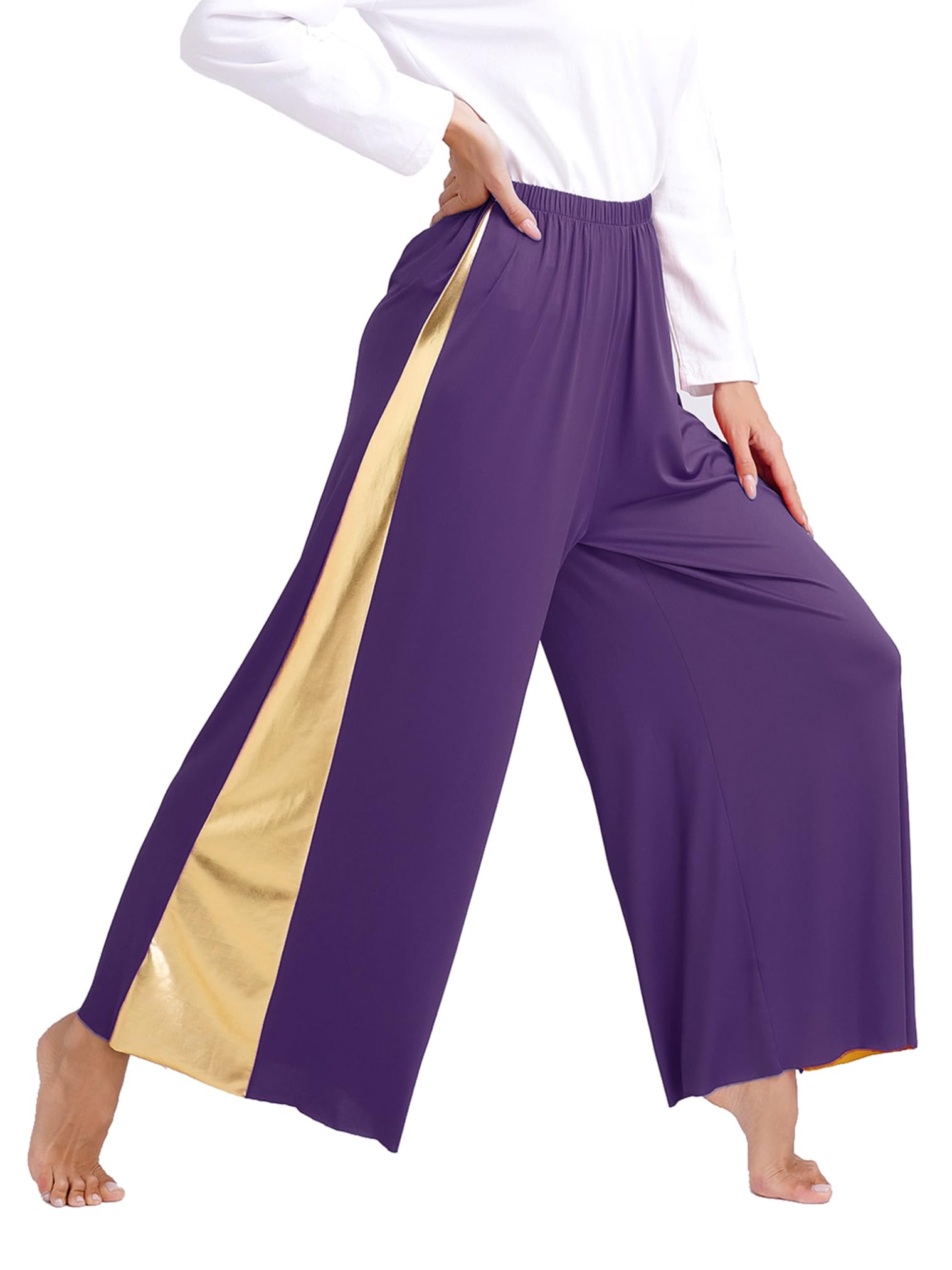 Women's Metallic Patchwork Palazzo Pants - Wide Leg Liturgical Dance Trousers for Praise Worship | Church Performances & Special Occasions
