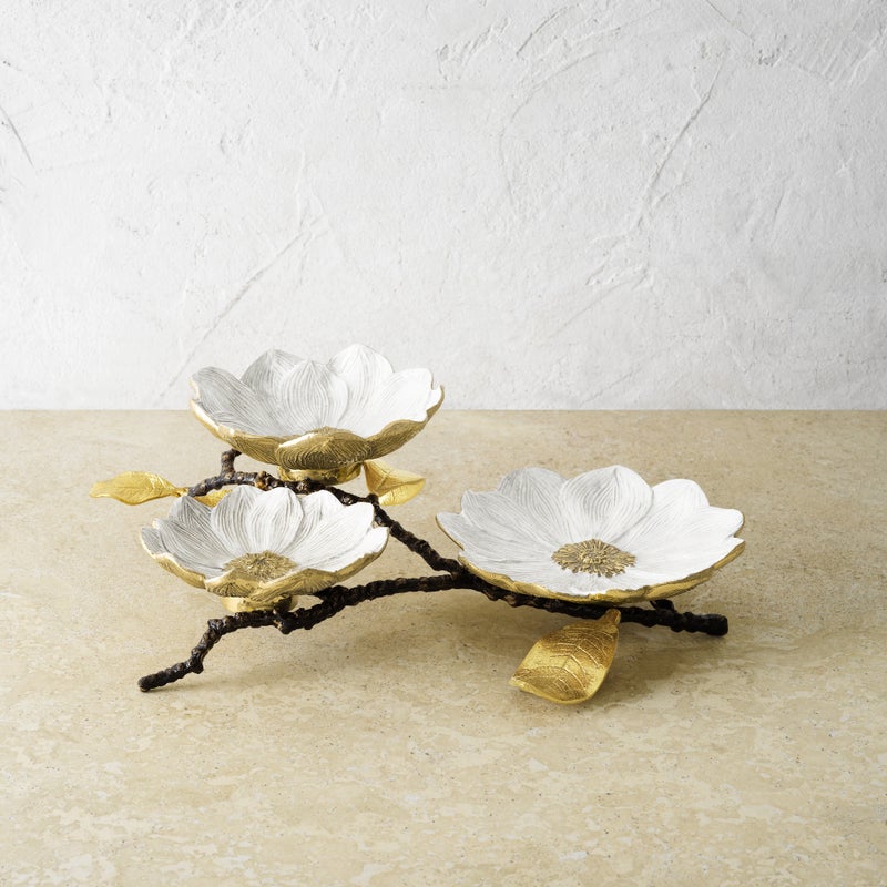 Vintage Bloom Triple Dish Set - Elegant Floral Serving Plates for Appetizers, Desserts & Snacks - Perfect for Dinner Parties, Tea Time & Home Decor