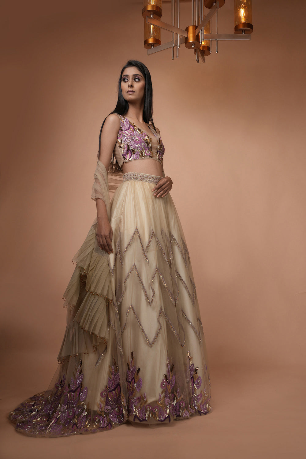 Elegant Lehenga Set with Hand Embroidery & Metallic Embellishments for Women - Perfect for Weddings, Festivals & Special Occasions